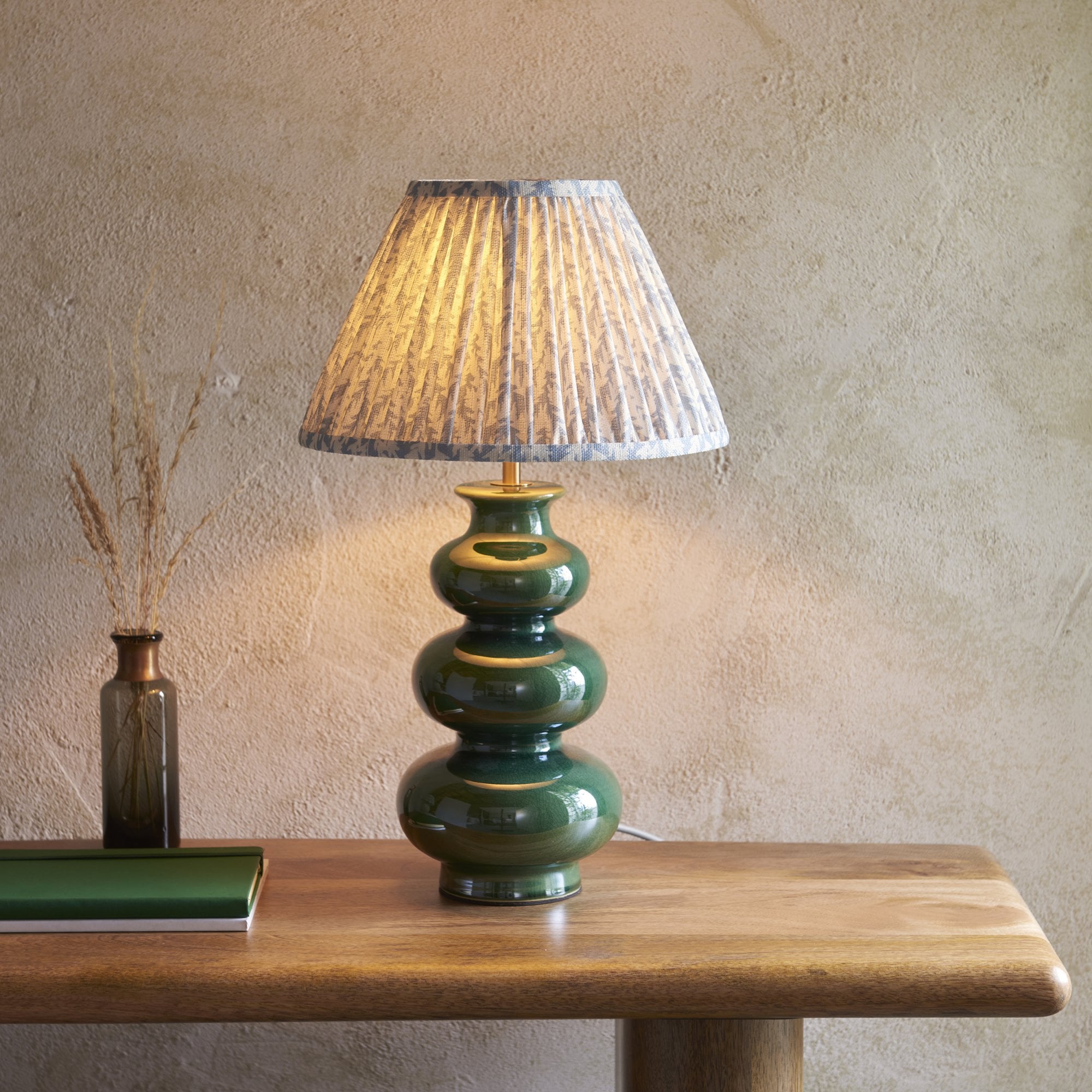 Endon Monroe Table Lamp & Leaf 30cm Shell Bay Blue Shade