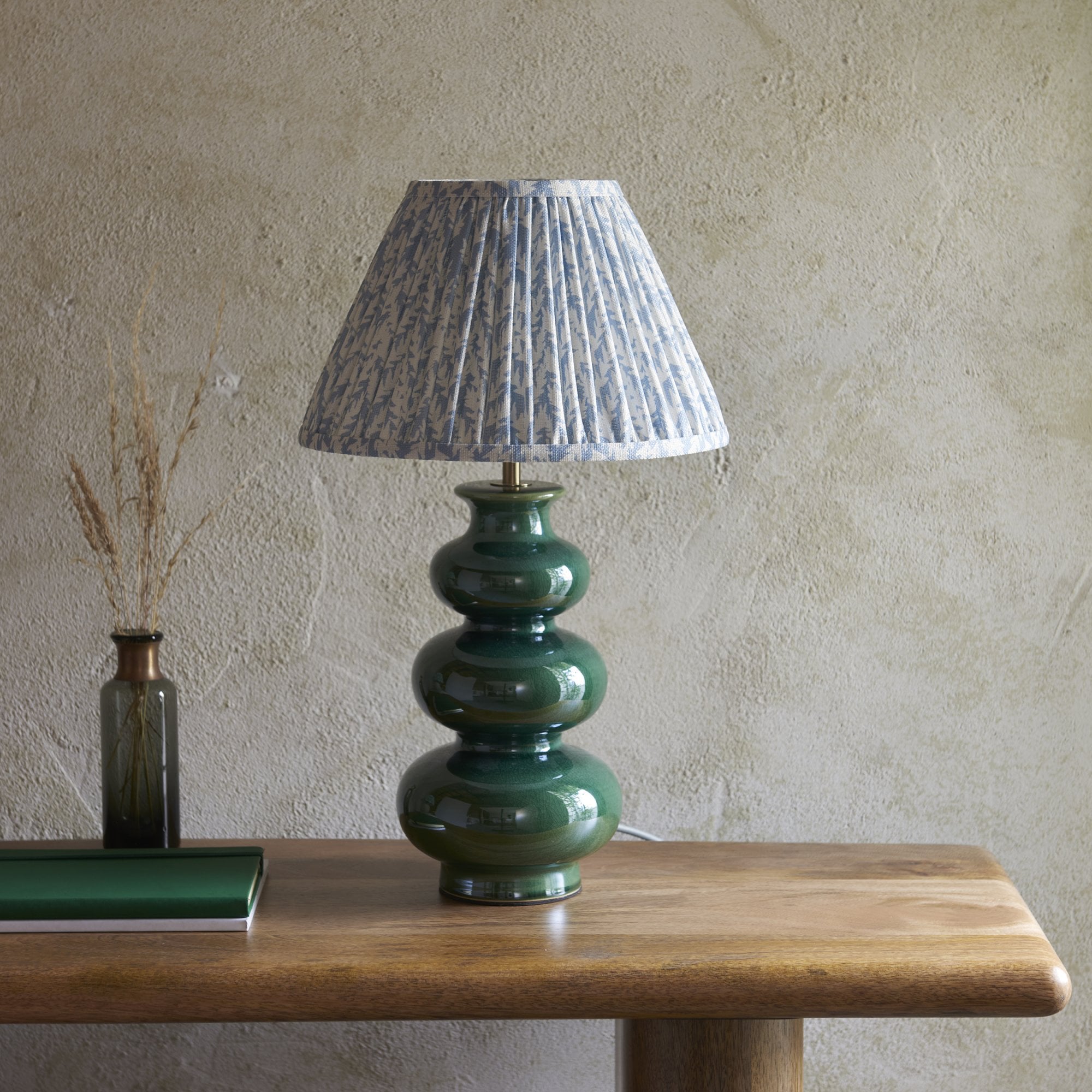 Endon Monroe Table Lamp & Leaf 30cm Shell Bay Blue Shade