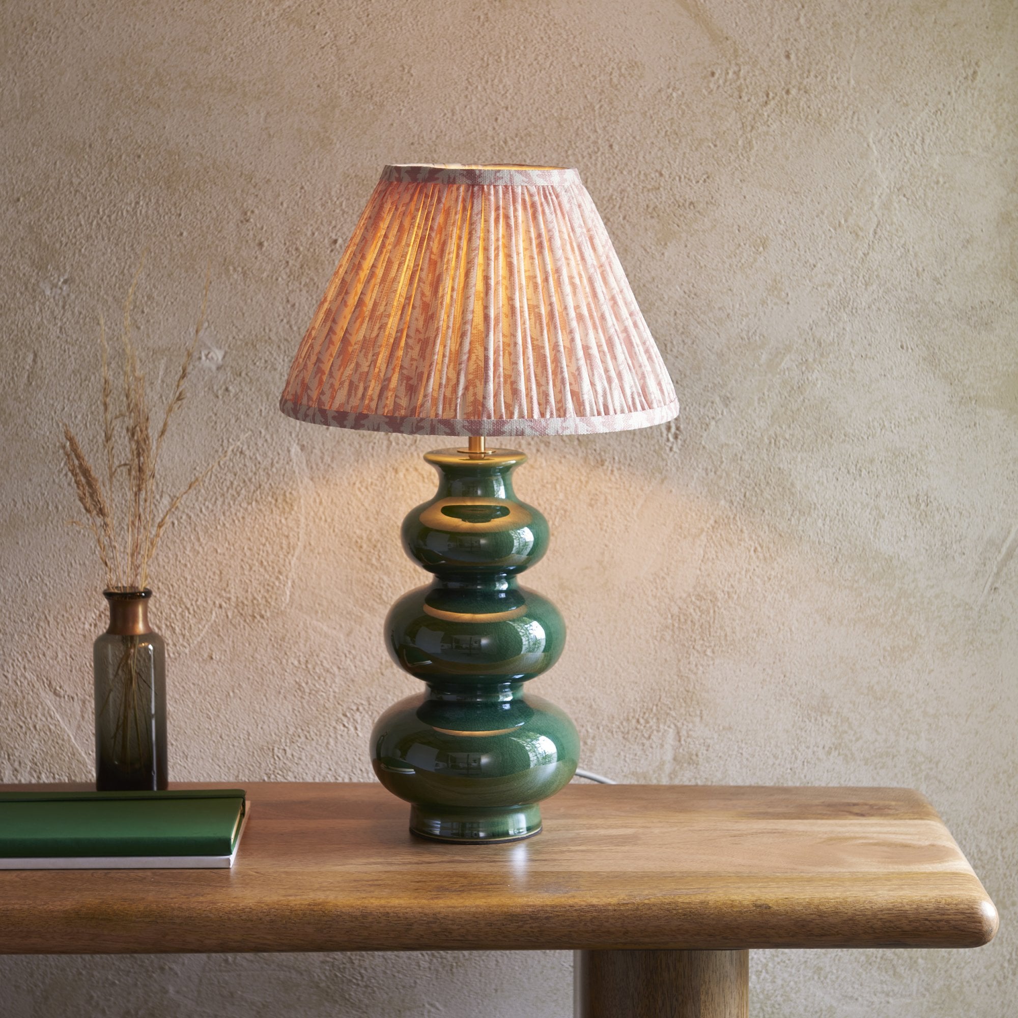 Endon Monroe Table Lamp & Leaf 30cm Peachy Keen Shade