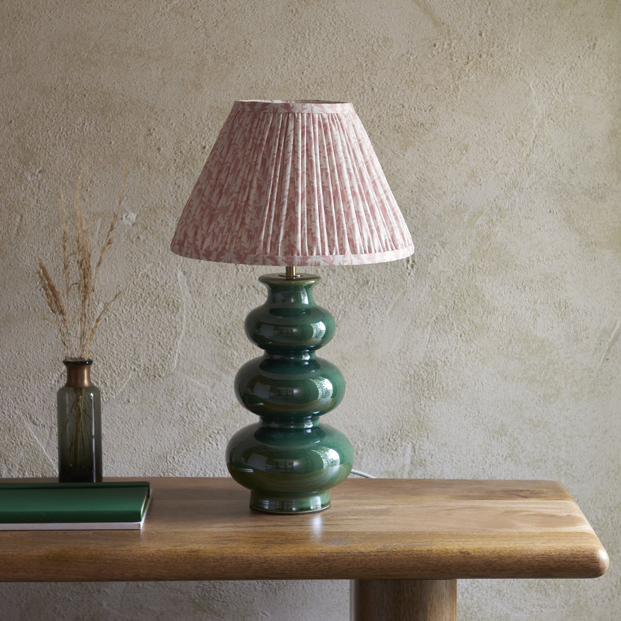 Endon Monroe Table Lamp & Leaf 30cm Peachy Keen Shade