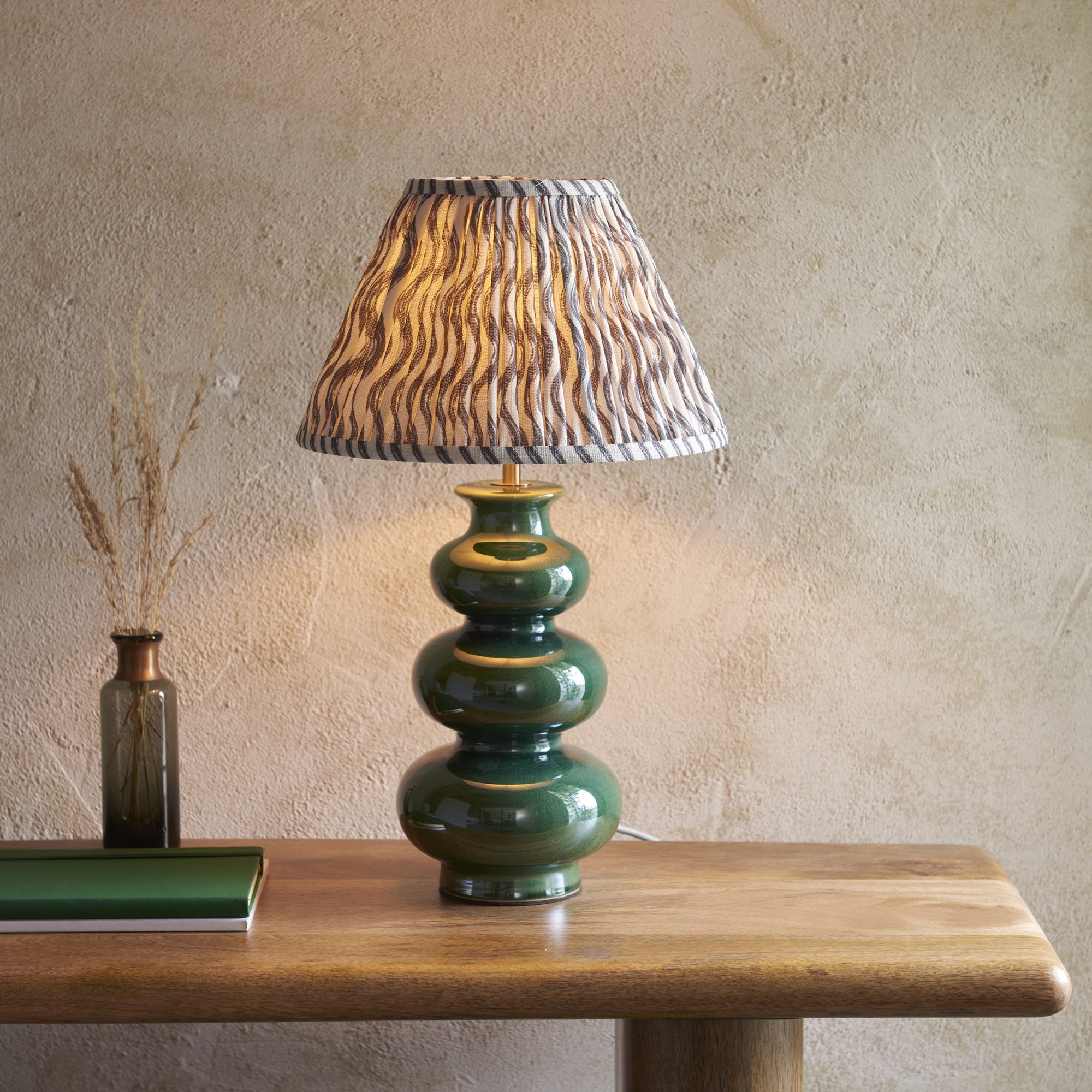 Endon Monroe Table Lamp & Ripple 30cm Pearl Grey Shade