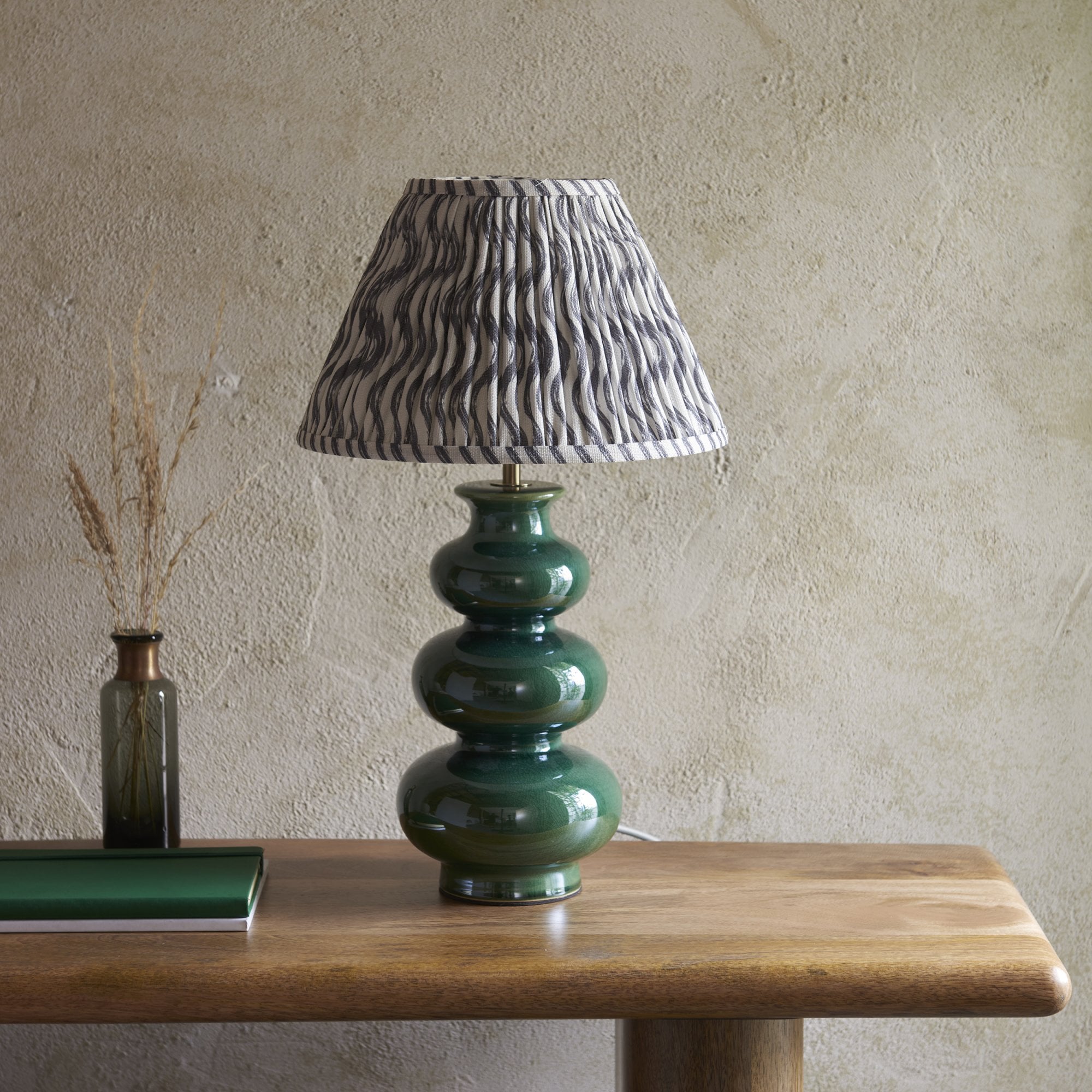 Endon Monroe Table Lamp & Ripple 30cm Pearl Grey Shade