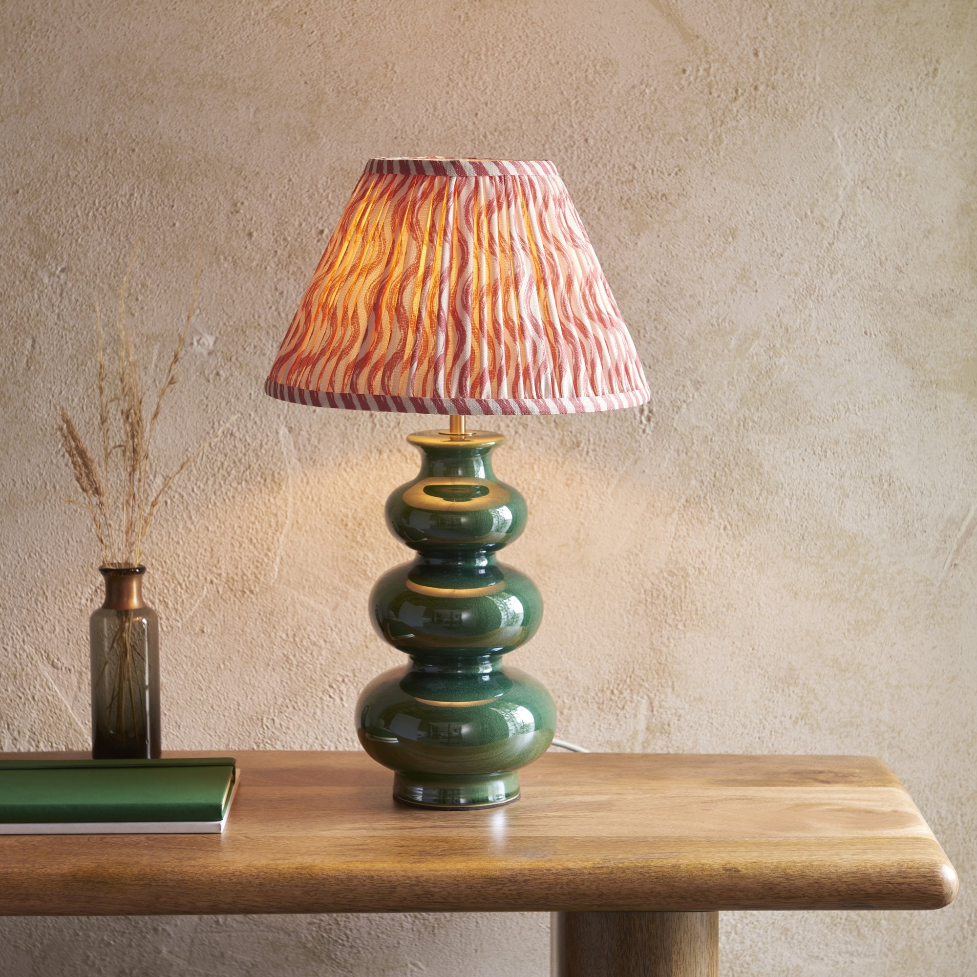 Endon Monroe Table Lamp & Ripple 30cm Coral Pink Shade
