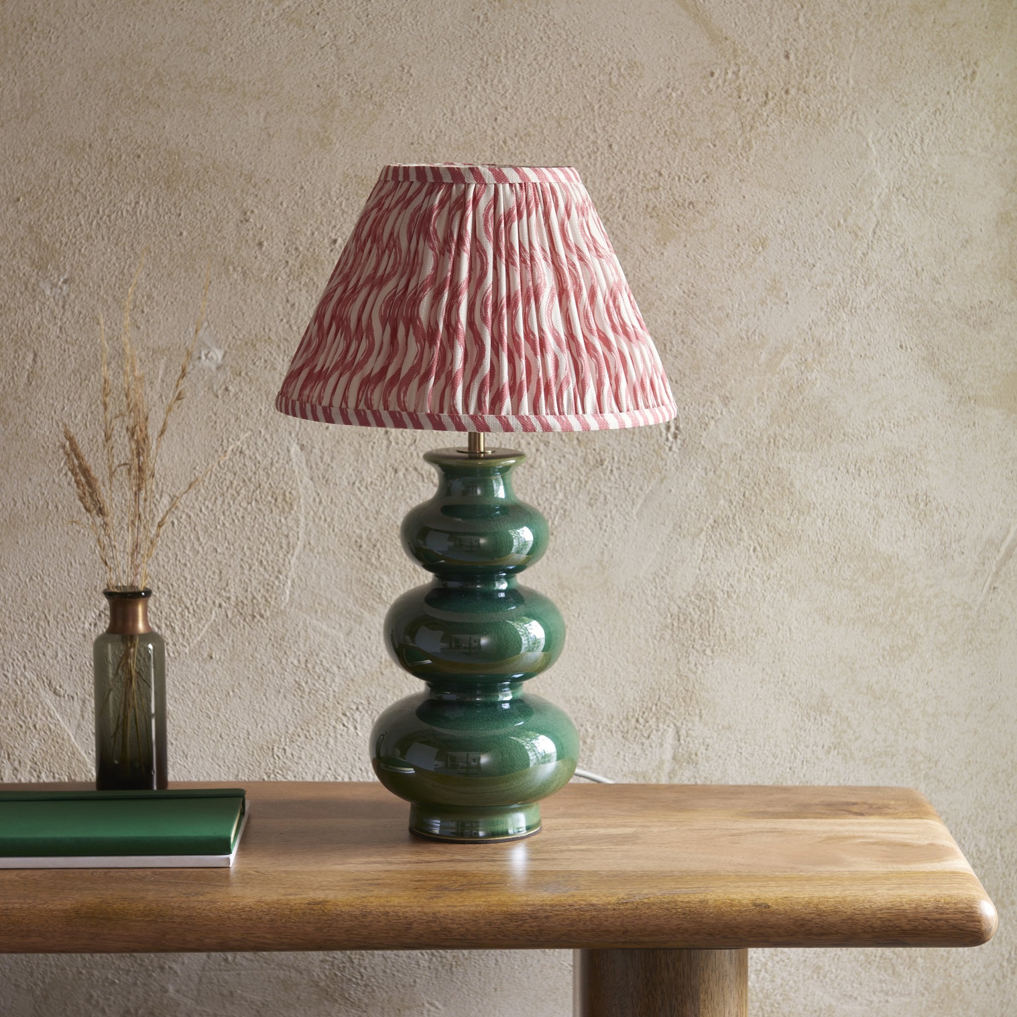 Endon Monroe Table Lamp & Ripple 30cm Coral Pink Shade