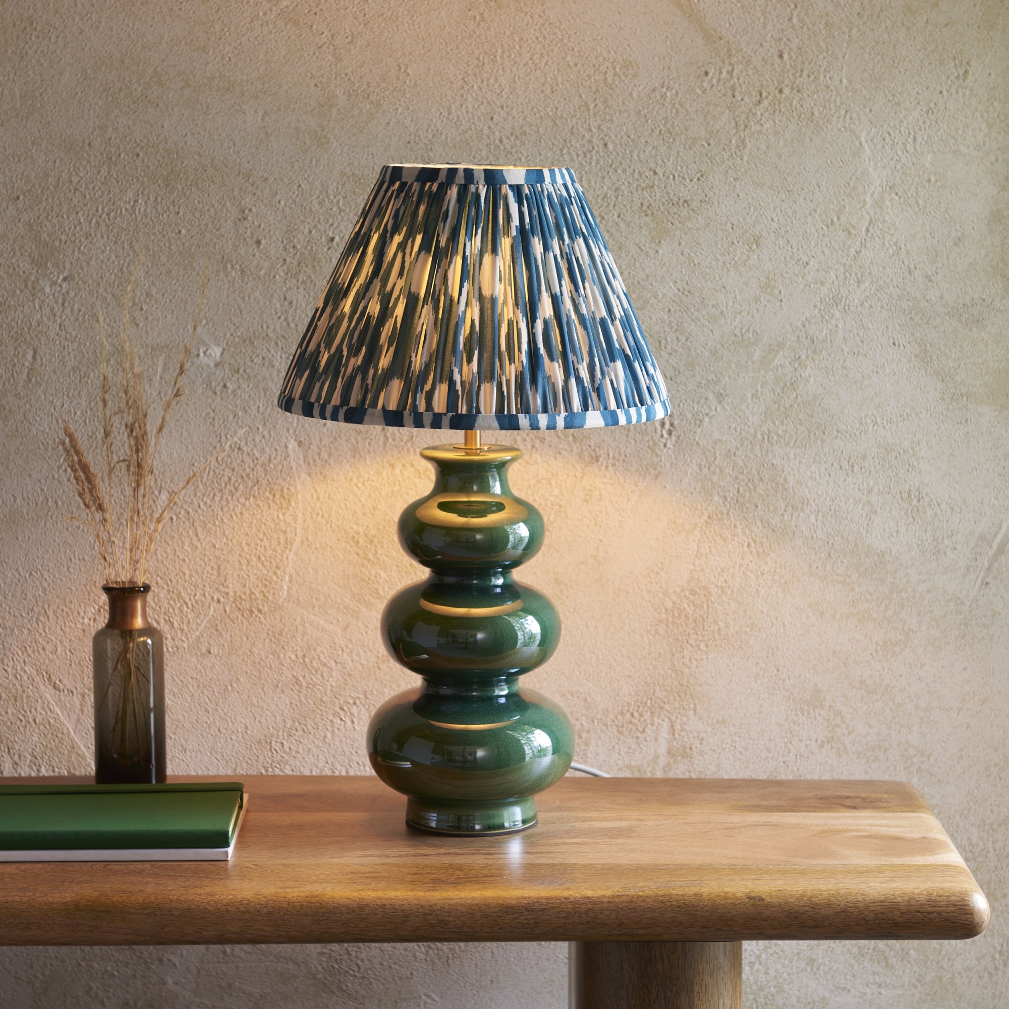 Endon Monroe Table Lamp & Ikat 30cm Marlin Blue Shade