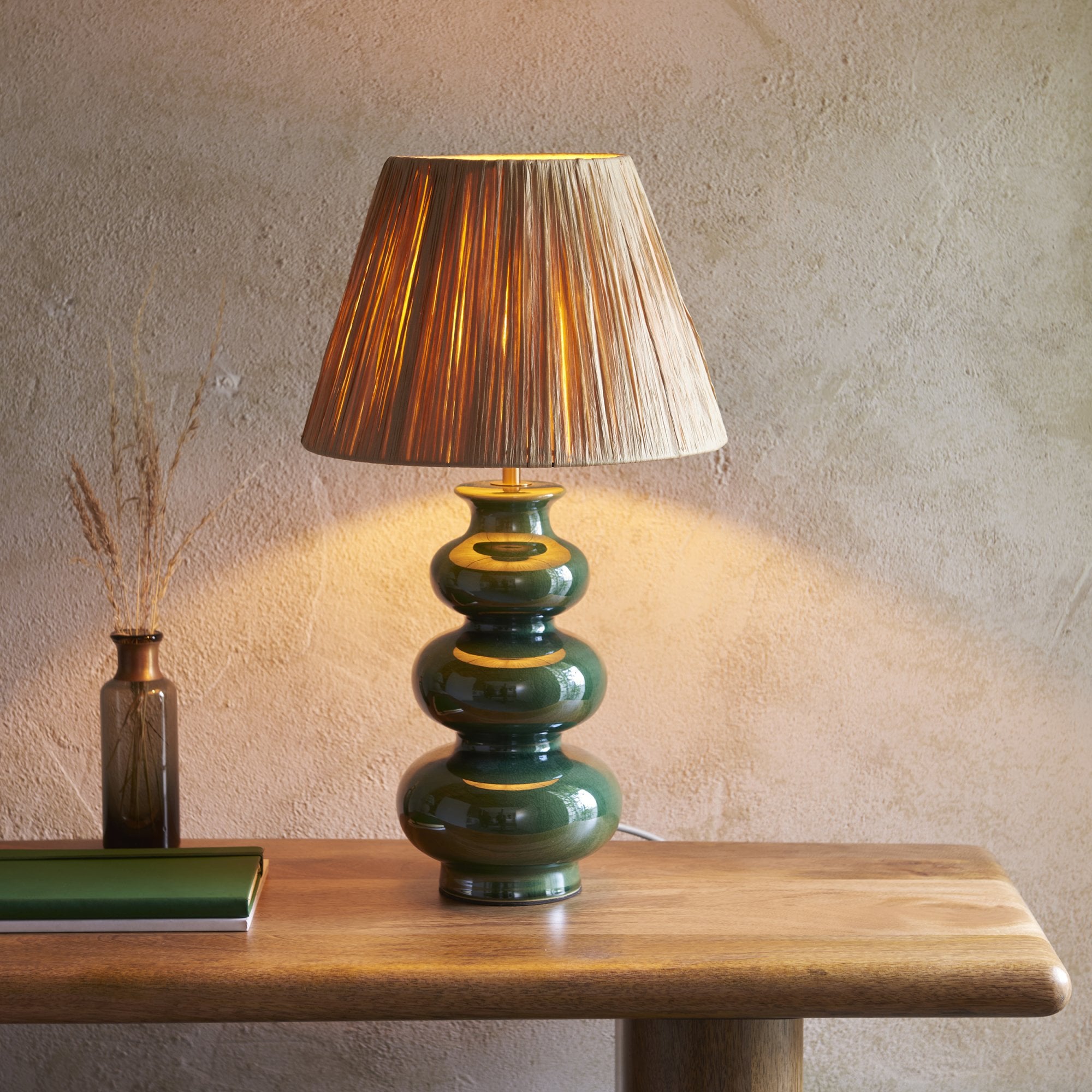 Endon Monroe Table Lamp & Raffia 30cm Natural Raffia Shade