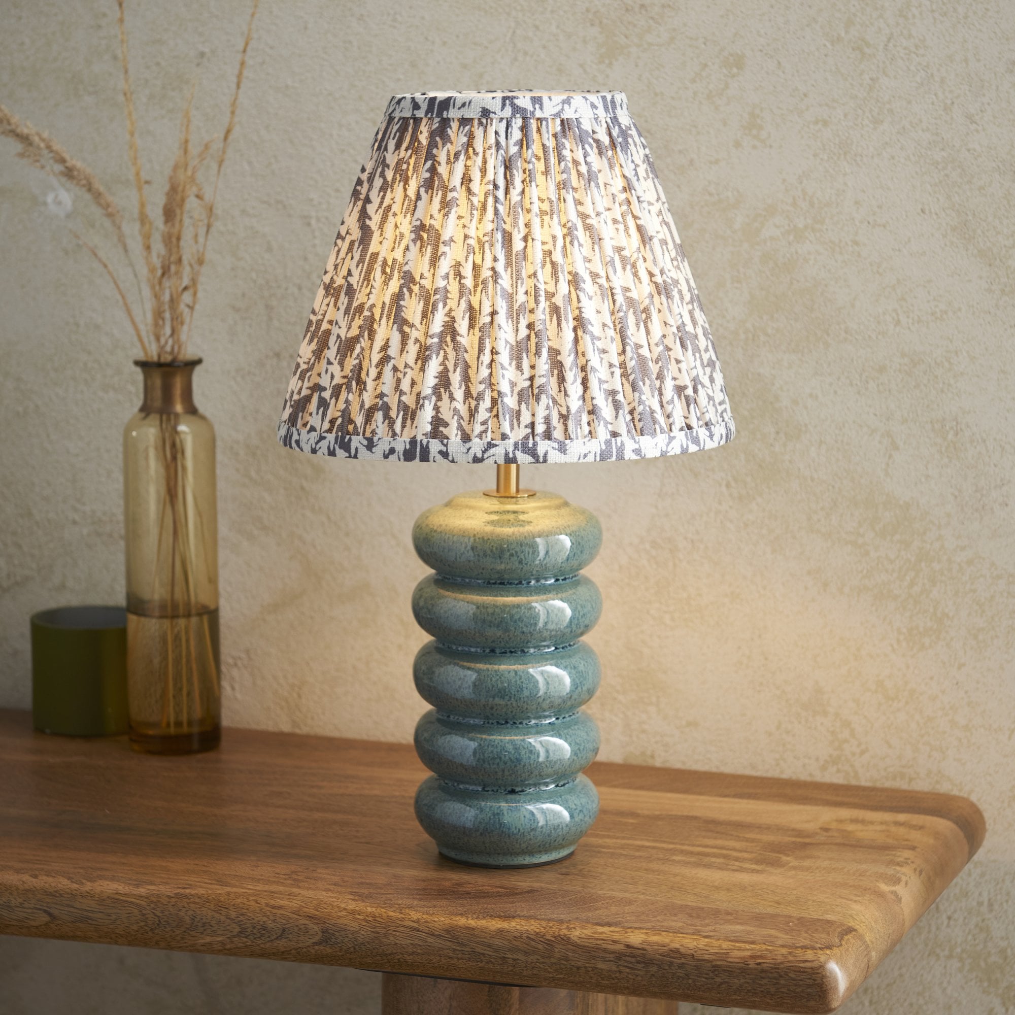 Endon Squash Table Lamp & Leaf 25cm Pearl Grey Shade