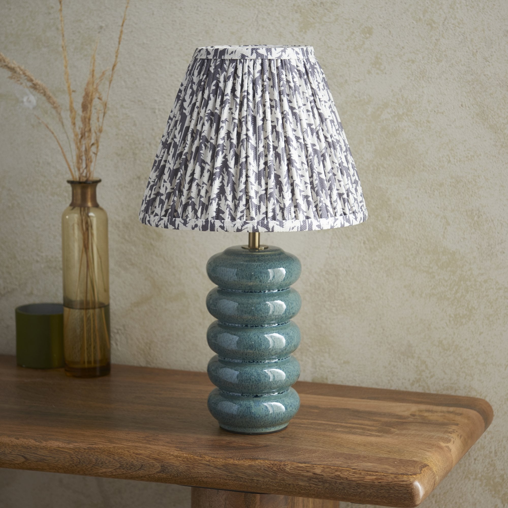 Endon Squash Table Lamp & Leaf 25cm Pearl Grey Shade
