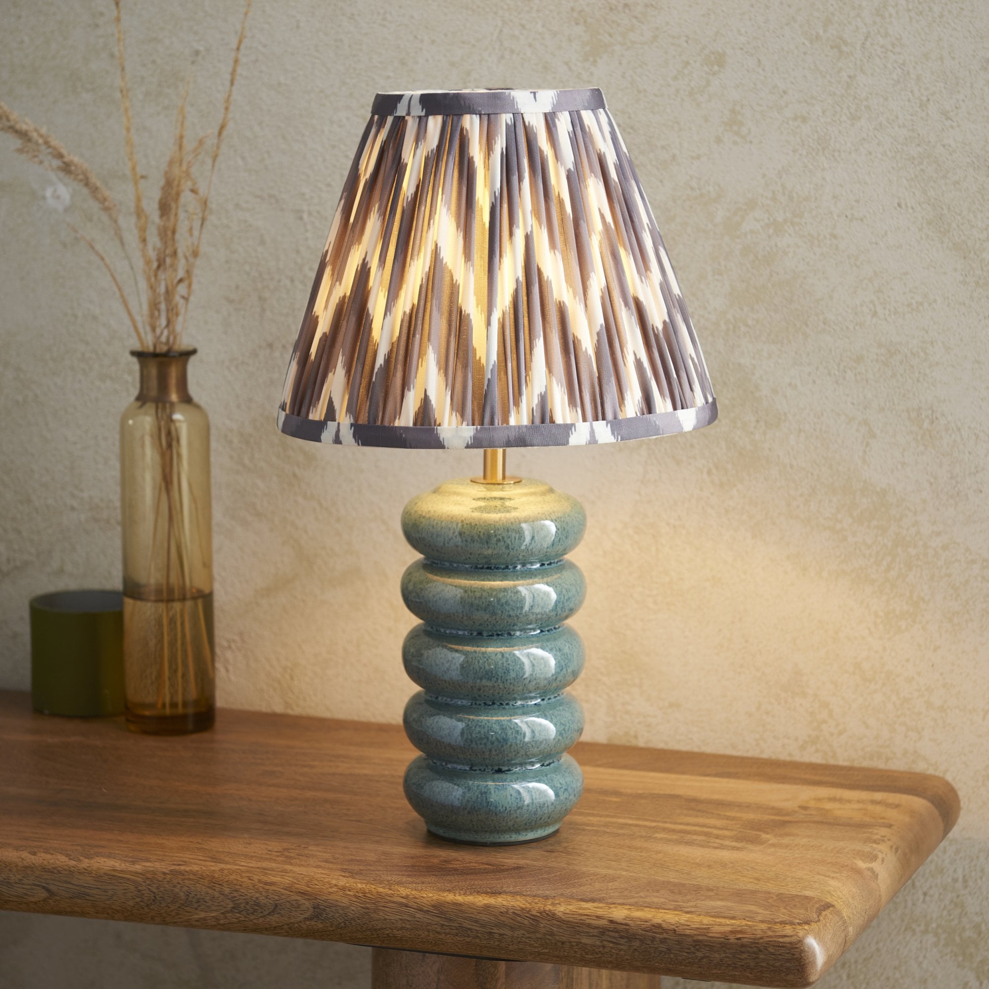 Endon Squash Table Lamp & Zigzag 25cm Pearl Grey Shade