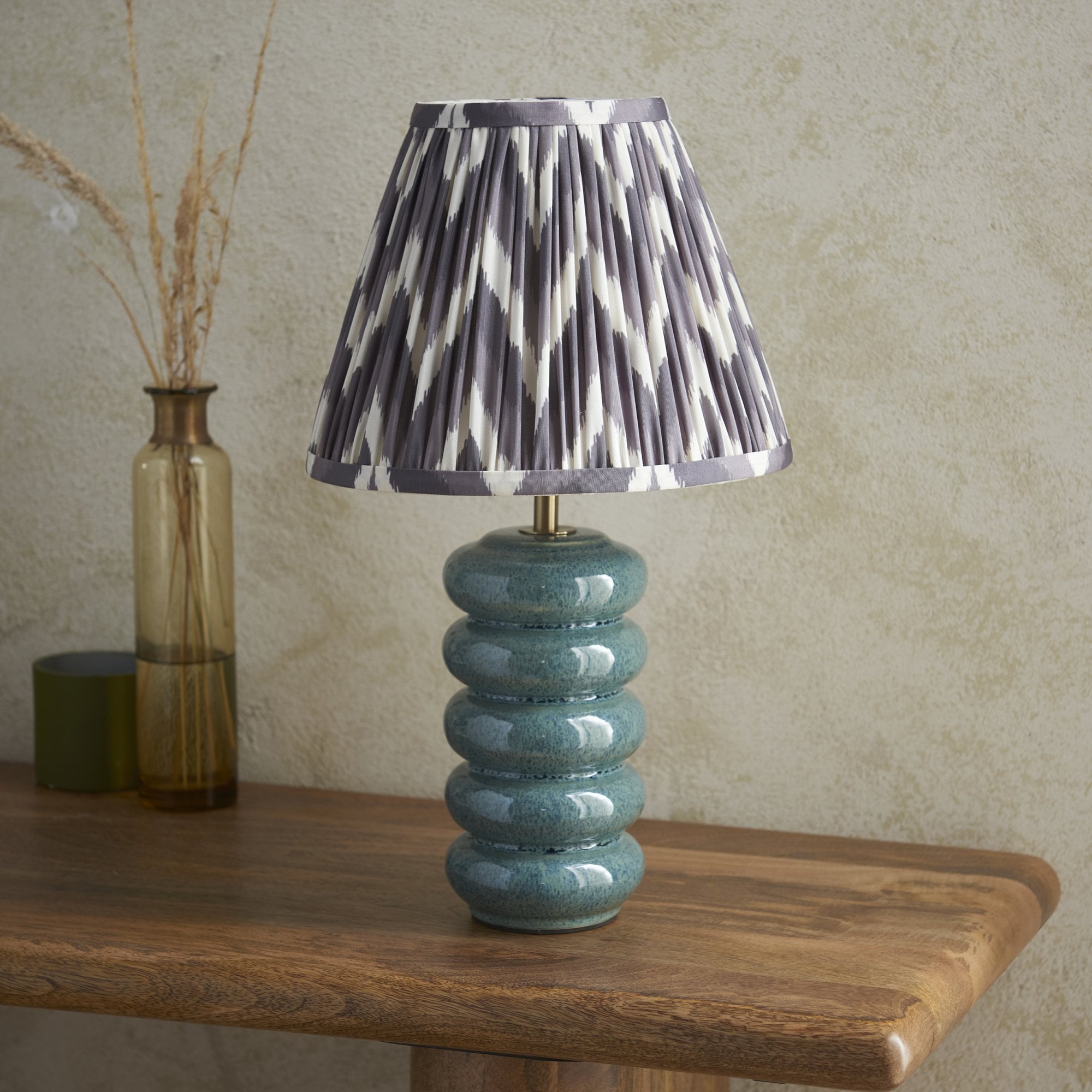 Endon Squash Table Lamp & Zigzag 25cm Pearl Grey Shade
