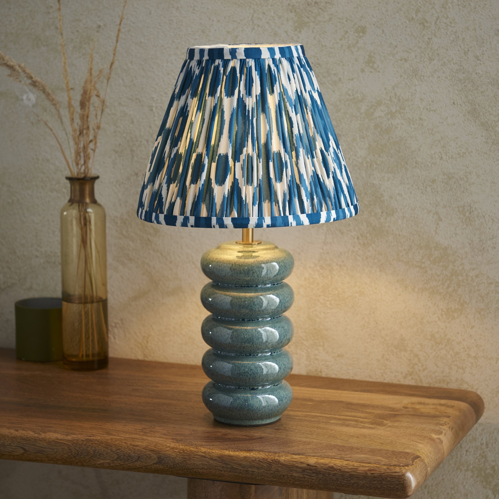 Endon Squash Table Lamp & Ikat 25cm Marlin Blue Shade