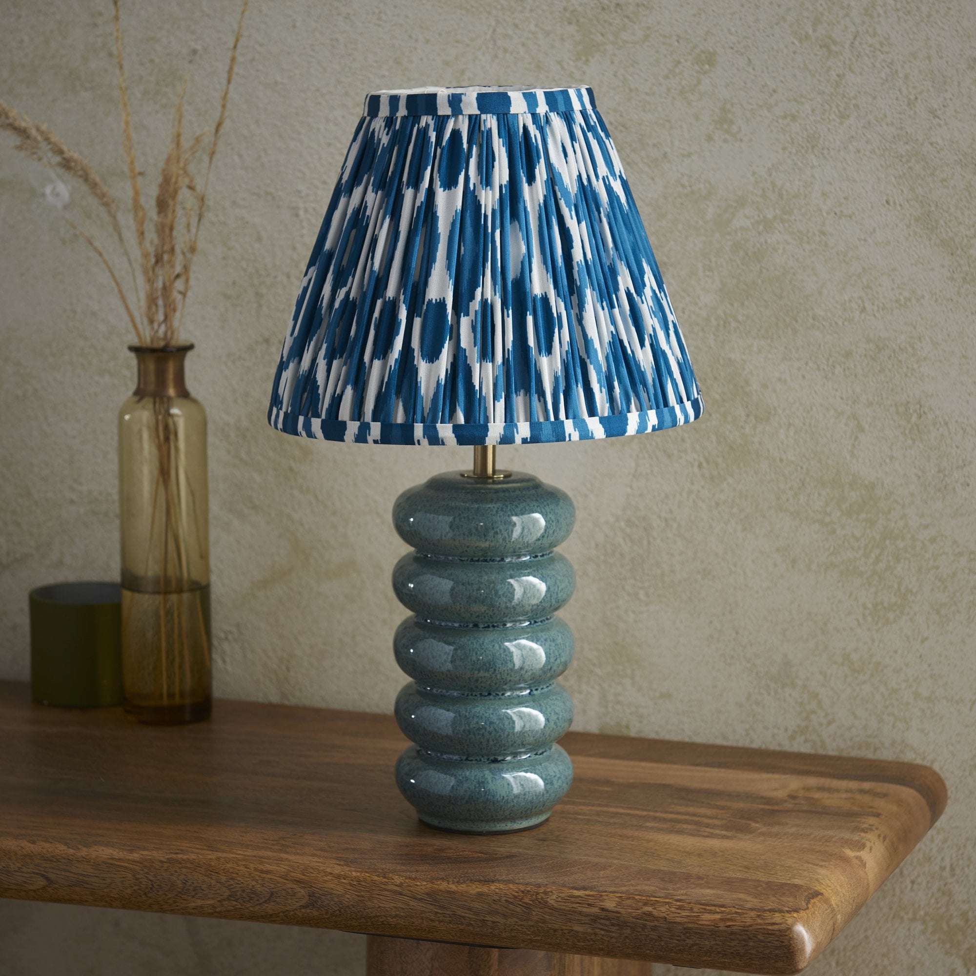Endon Squash Table Lamp & Ikat 25cm Marlin Blue Shade