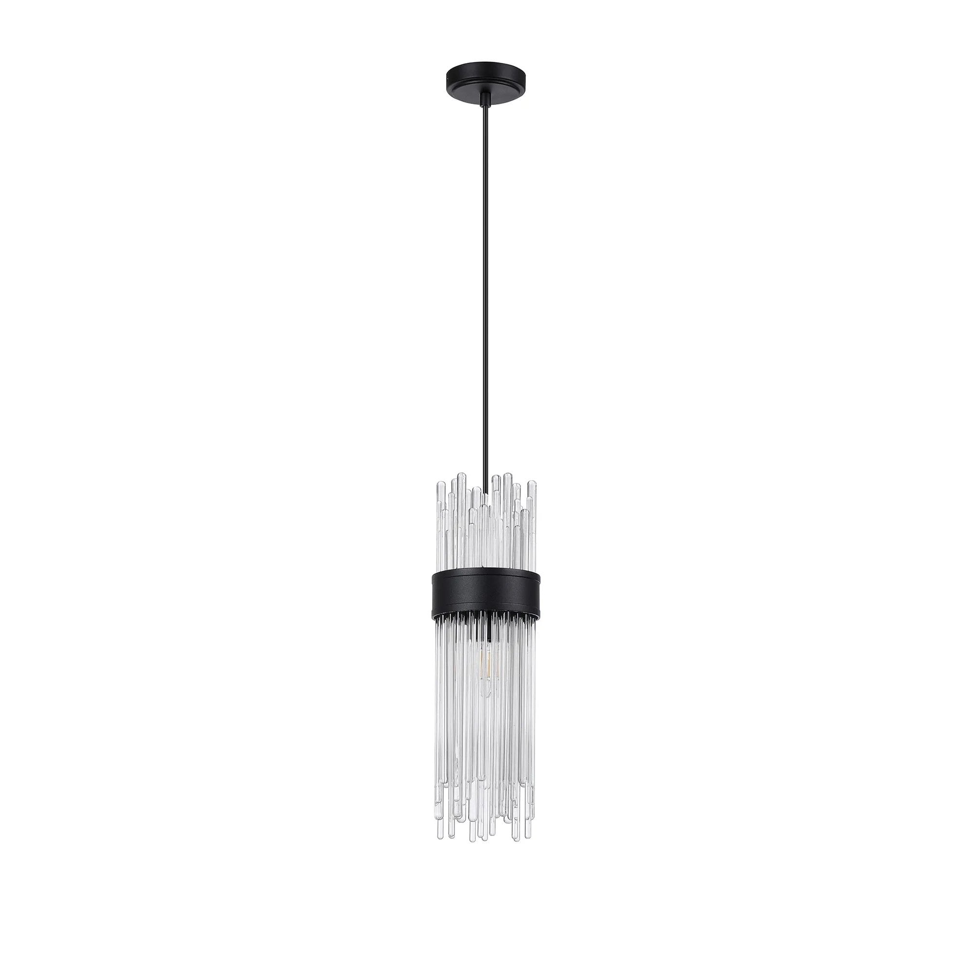 Fabula Portsea 12.5cm Single Pendant  IP44  - Satin Black & Clear Glass