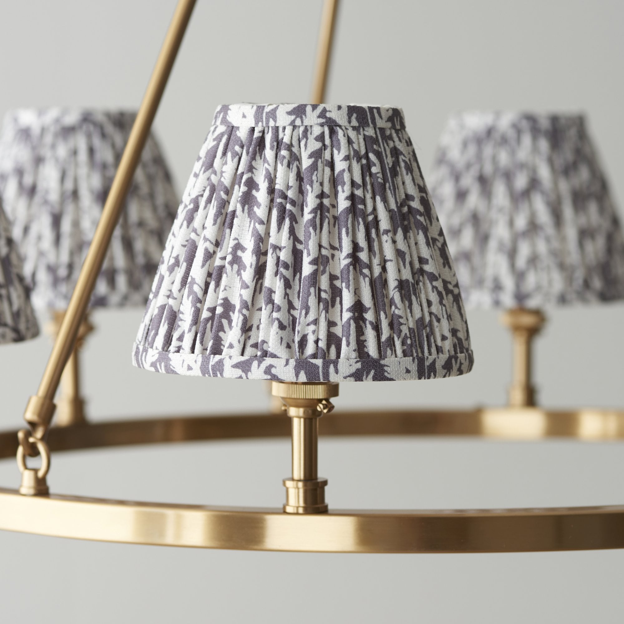 Endon Chester Aged Brass Plate 3 Light Pendant & Leaf 16cm Pearl Grey Shade