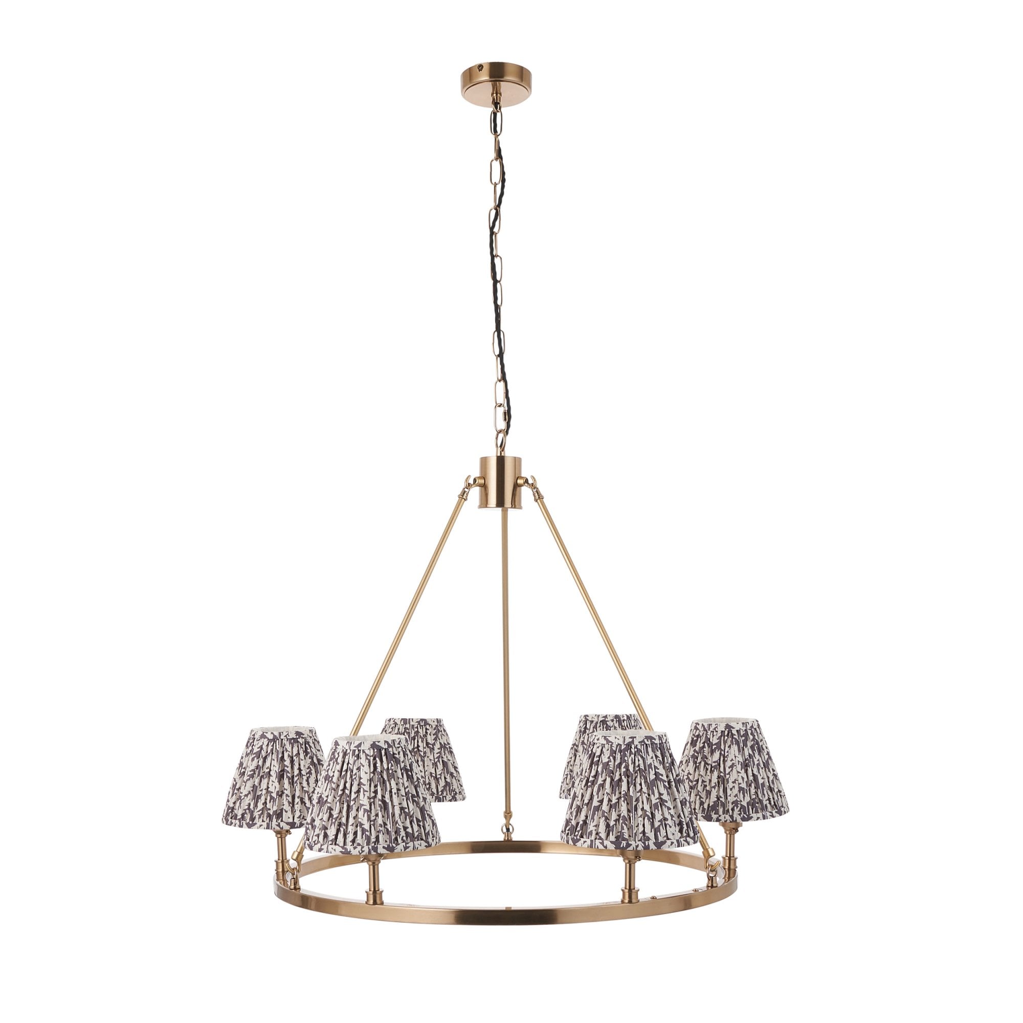 Endon Chester Aged Brass Plate 3 Light Pendant & Leaf 16cm Pearl Grey Shade