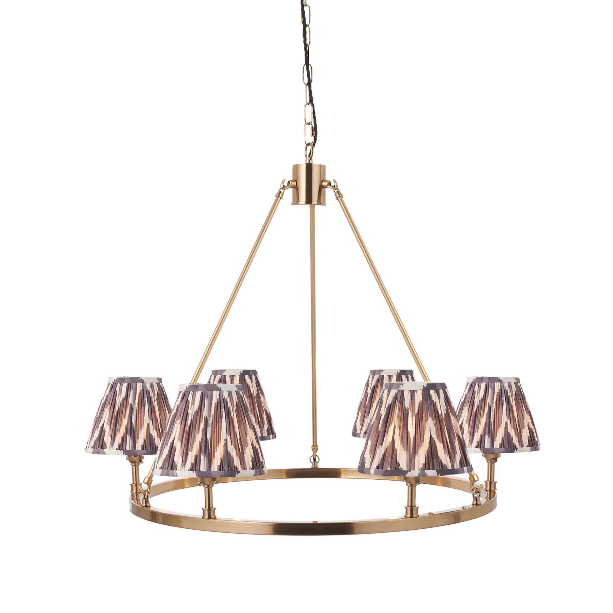 Endon Chester Aged Brass Plate 3 Light Pendant & Zigzag 16cm Pearl Grey Shade