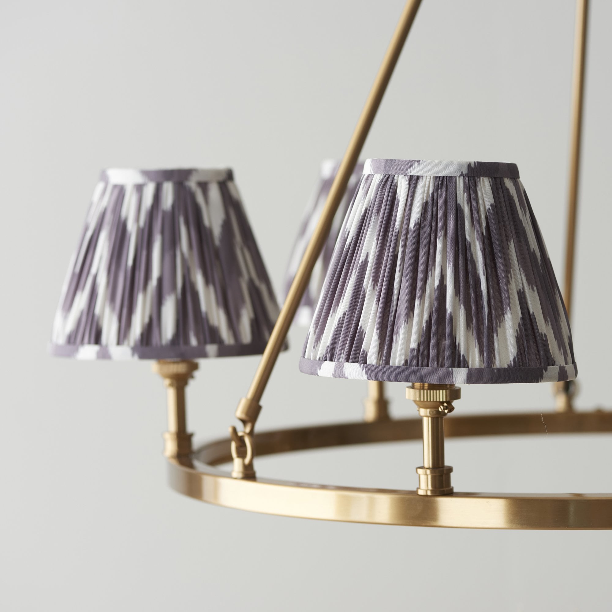 Endon Chester Aged Brass Plate 3 Light Pendant & Zigzag 16cm Pearl Grey Shade