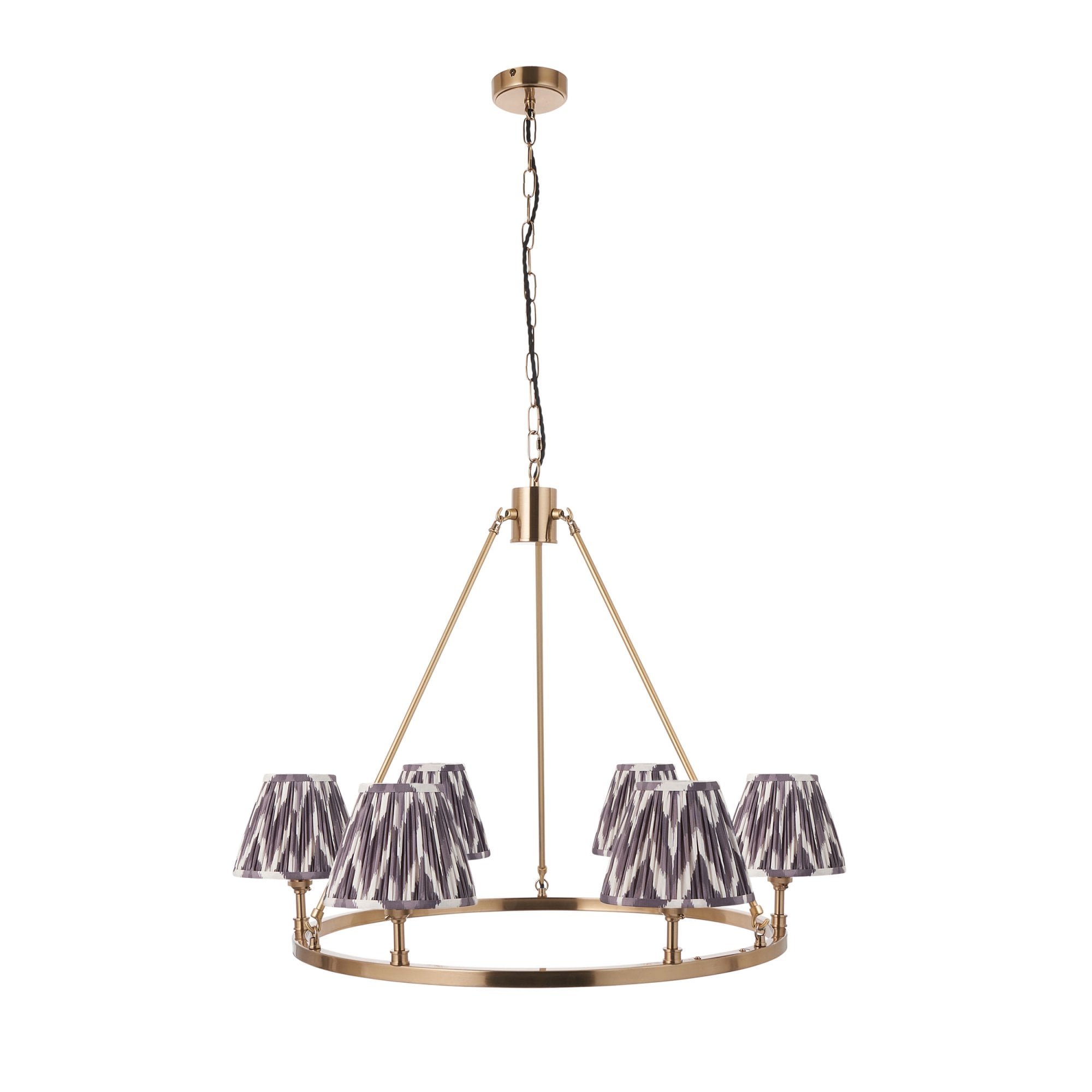 Endon Chester Aged Brass Plate 3 Light Pendant & Zigzag 16cm Pearl Grey Shade