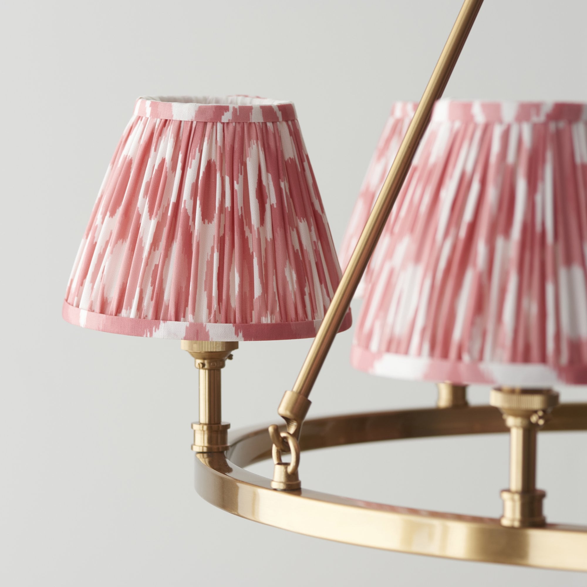 Endon Chester Aged Brass Plate 3 Light Pendant & Ikat 16cm Coral Pink Shade
