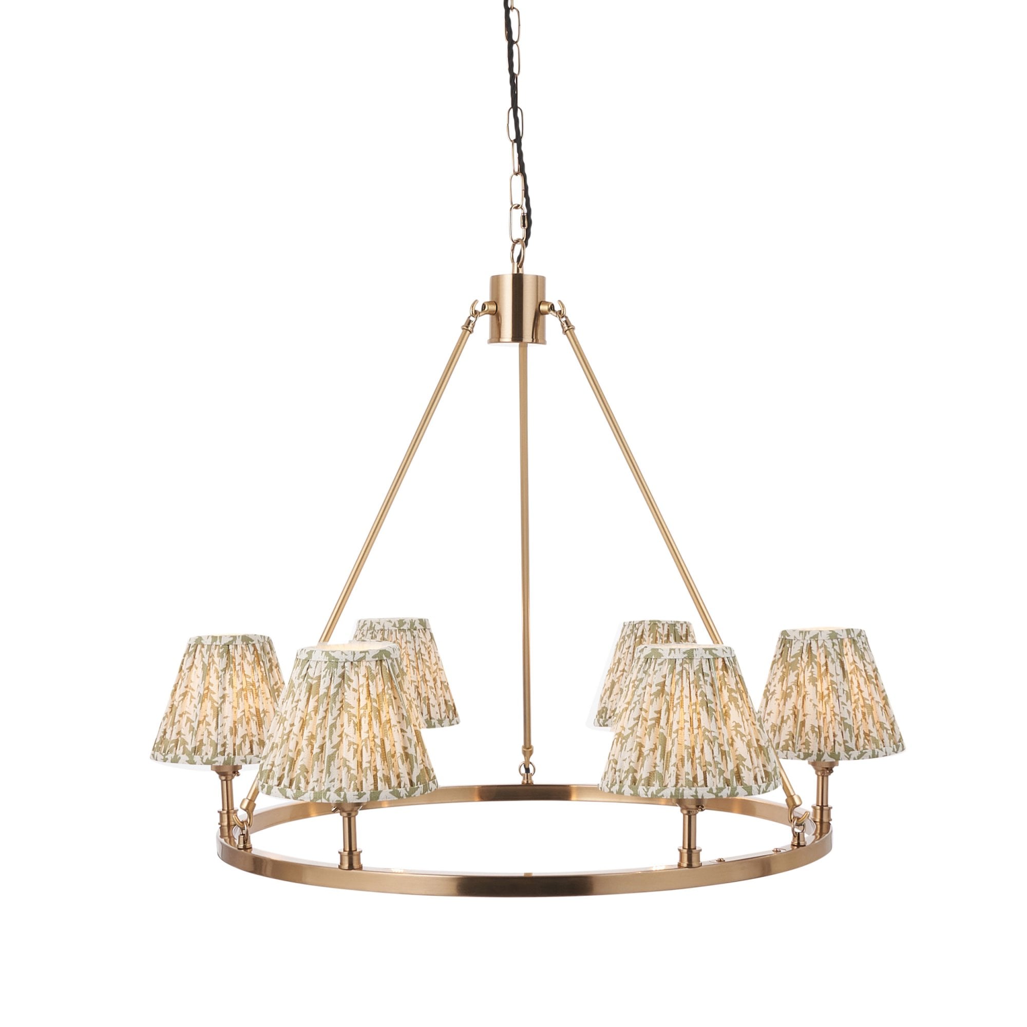 Endon Chester Aged Brass Plate 3 Light Pendant & Leaf 16cm Herb Garden Green Shade