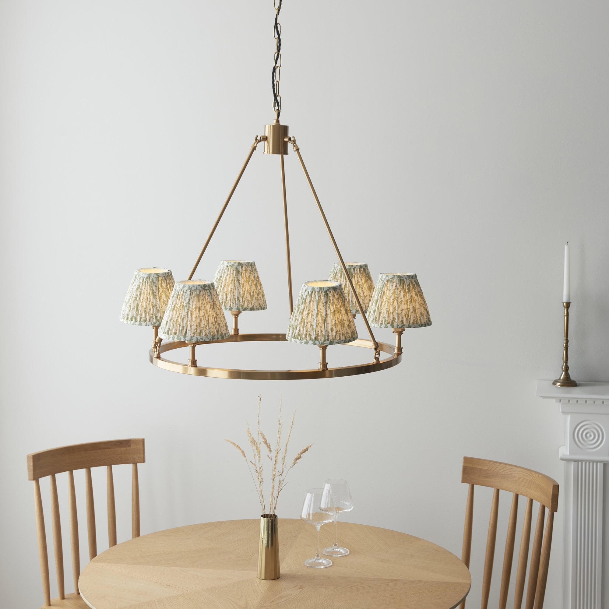 Endon Chester Aged Brass Plate 3 Light Pendant & Leaf 16cm Herb Garden Green Shade