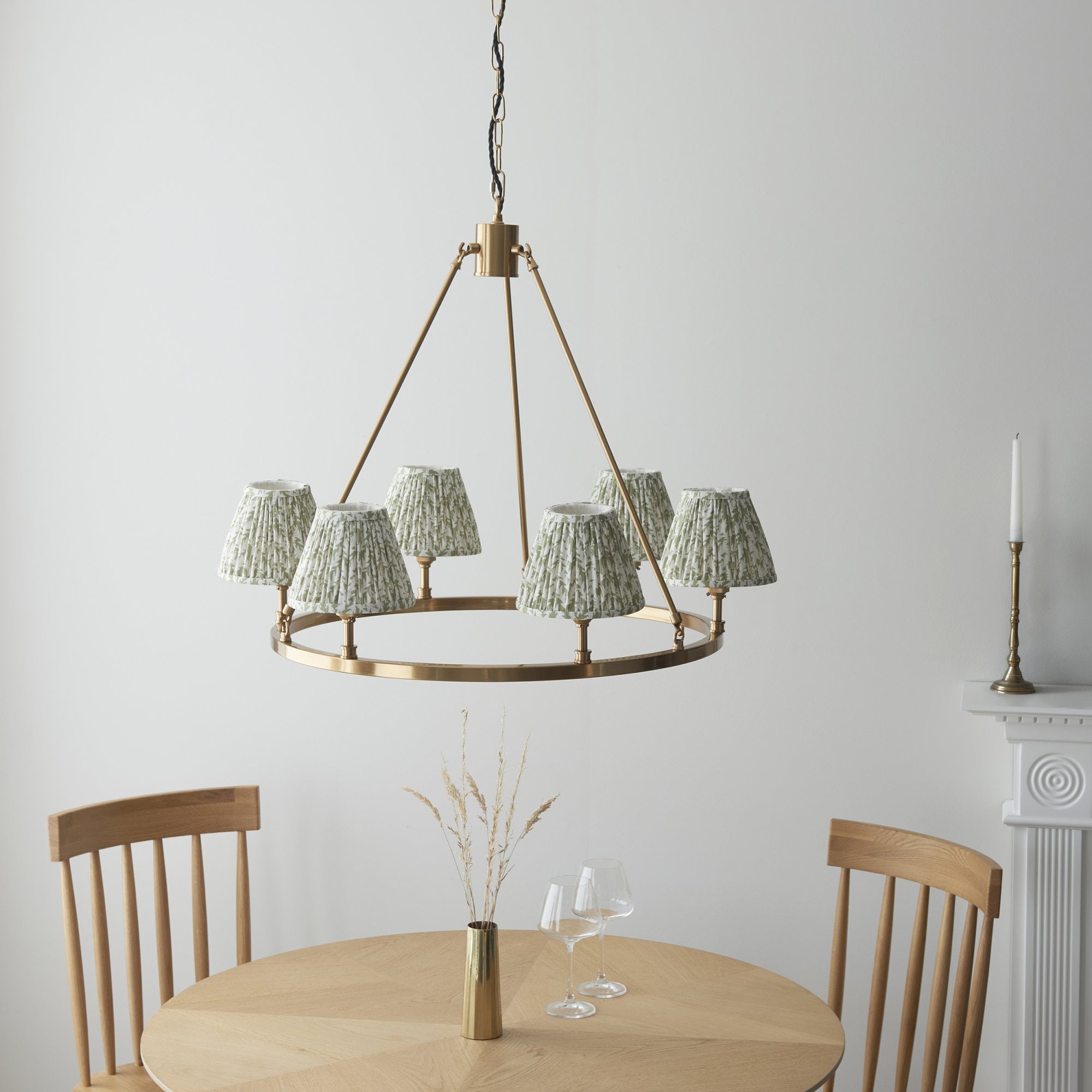Endon Chester Aged Brass Plate 3 Light Pendant & Leaf 16cm Herb Garden Green Shade