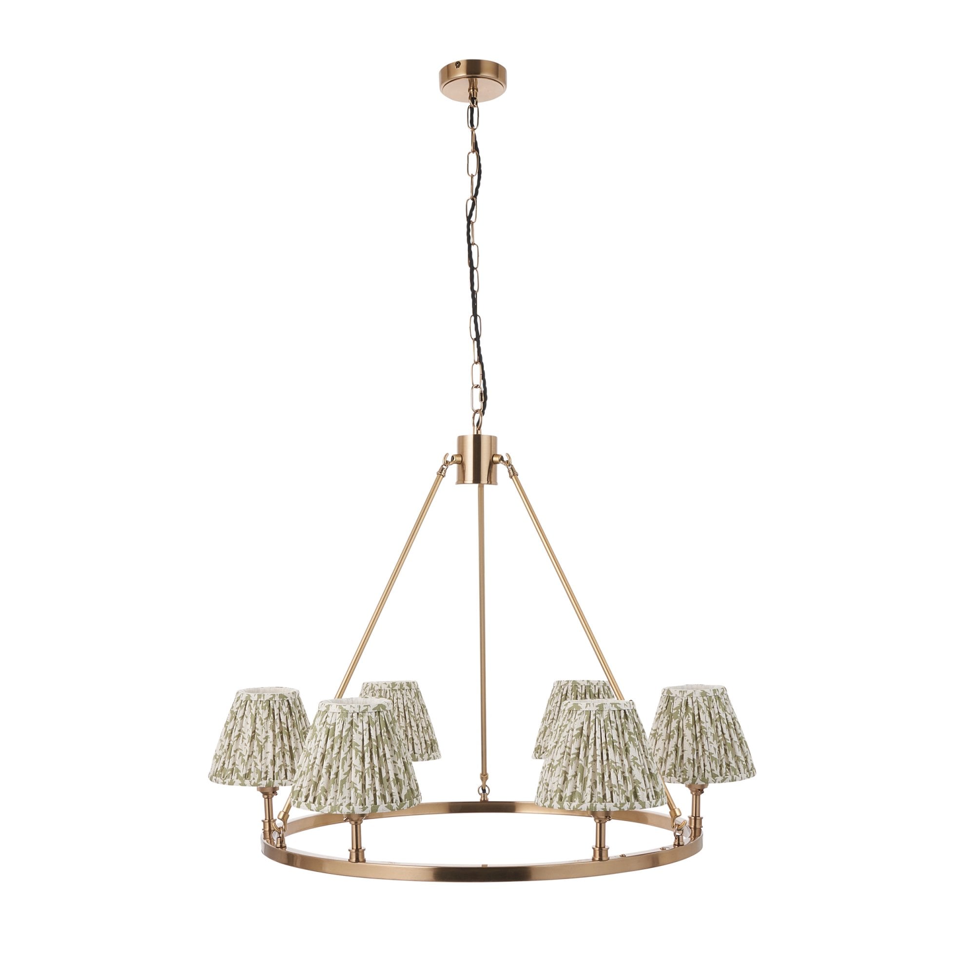 Endon Chester Aged Brass Plate 3 Light Pendant & Leaf 16cm Herb Garden Green Shade