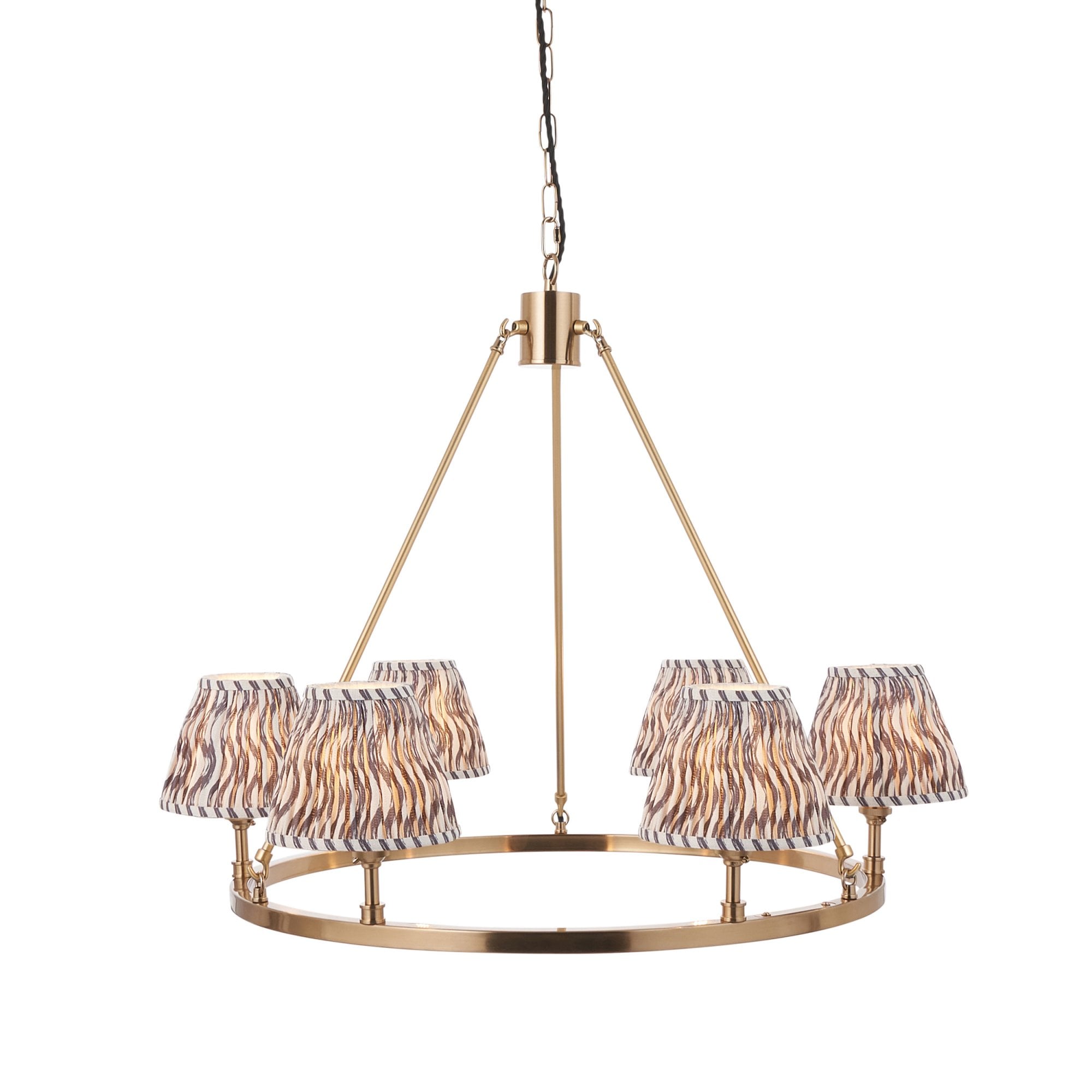 Endon Chester Aged Brass Plate 3 Light Pendant & Ripple 16cm Pearl Grey Shade