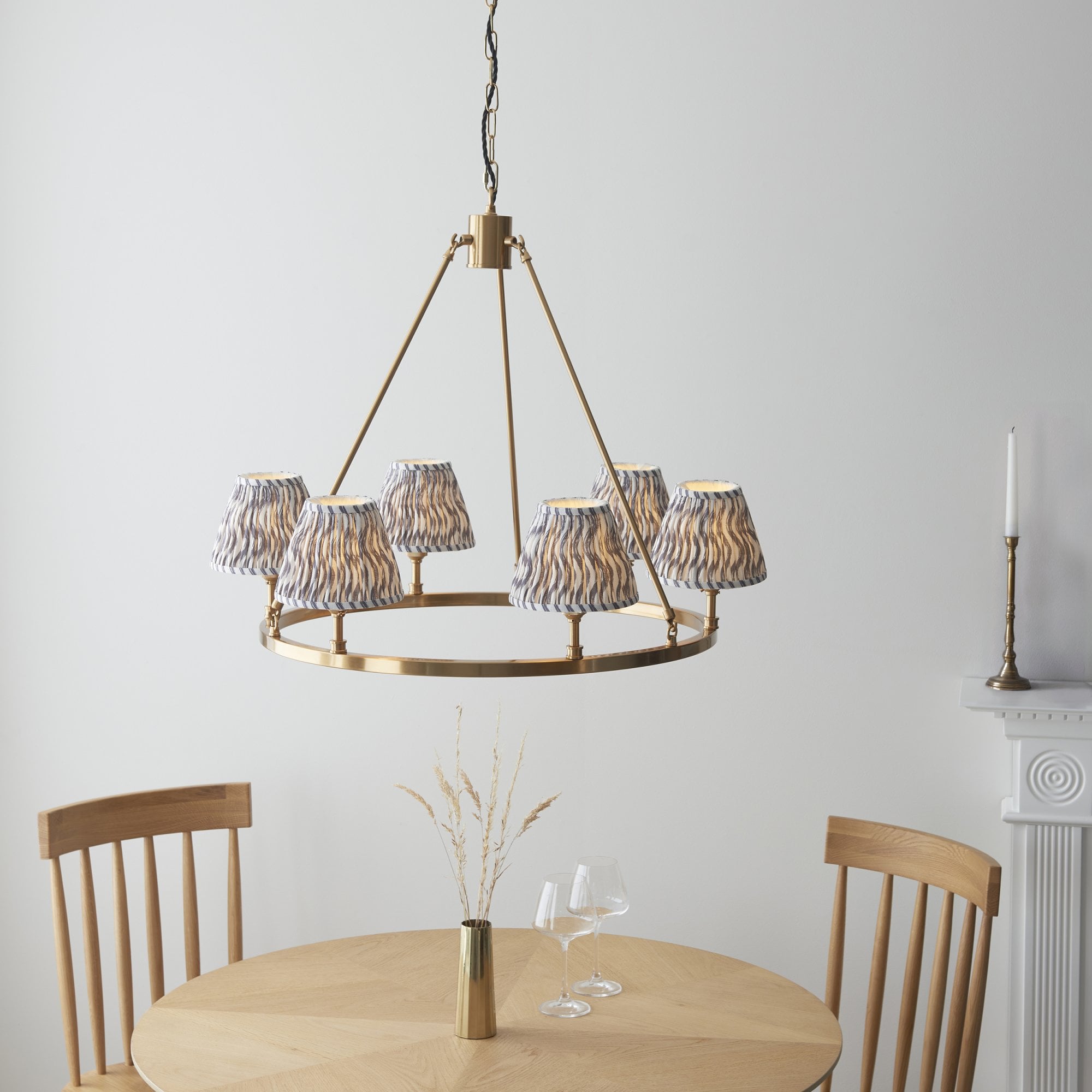 Endon Chester Aged Brass Plate 3 Light Pendant & Ripple 16cm Pearl Grey Shade