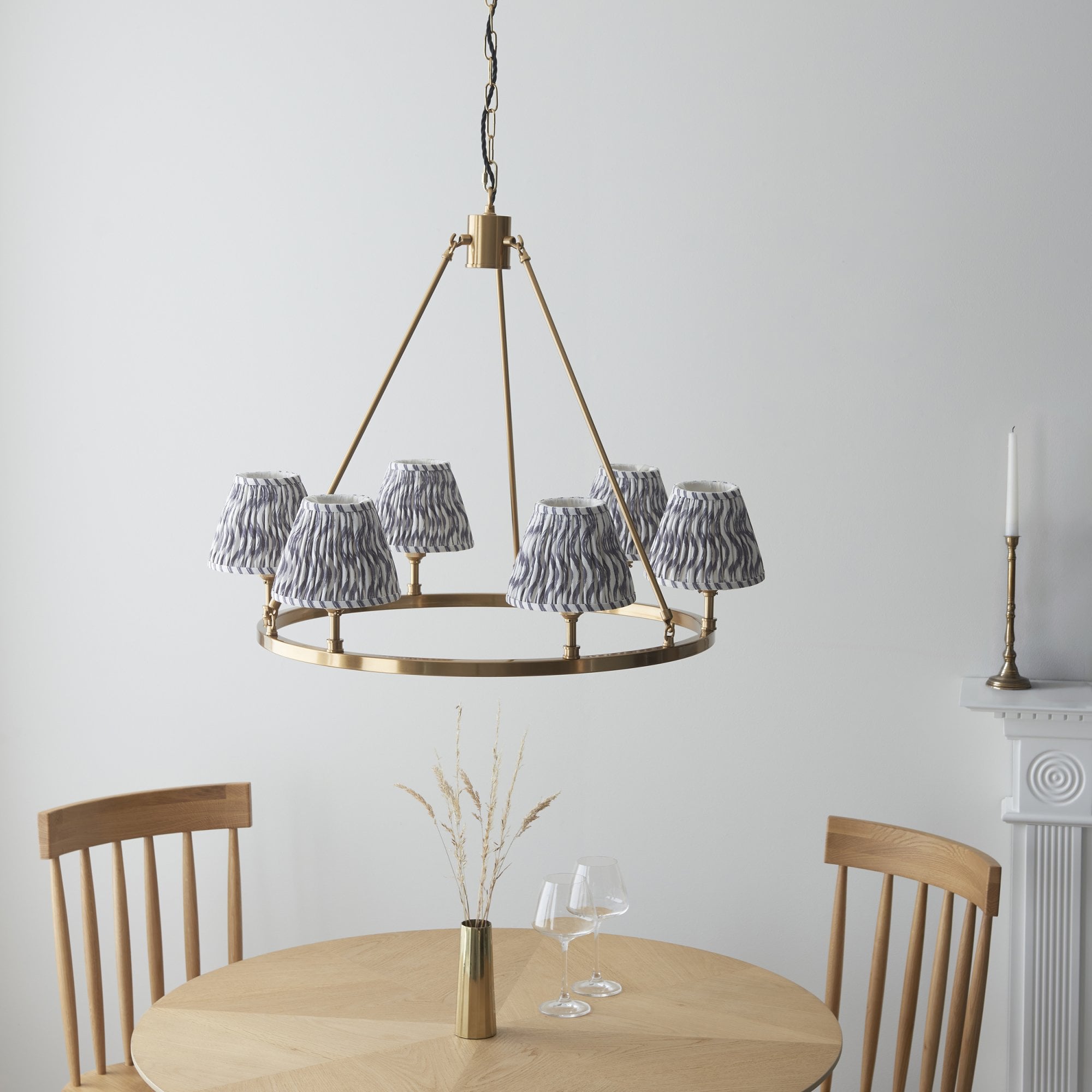 Endon Chester Aged Brass Plate 3 Light Pendant & Ripple 16cm Pearl Grey Shade
