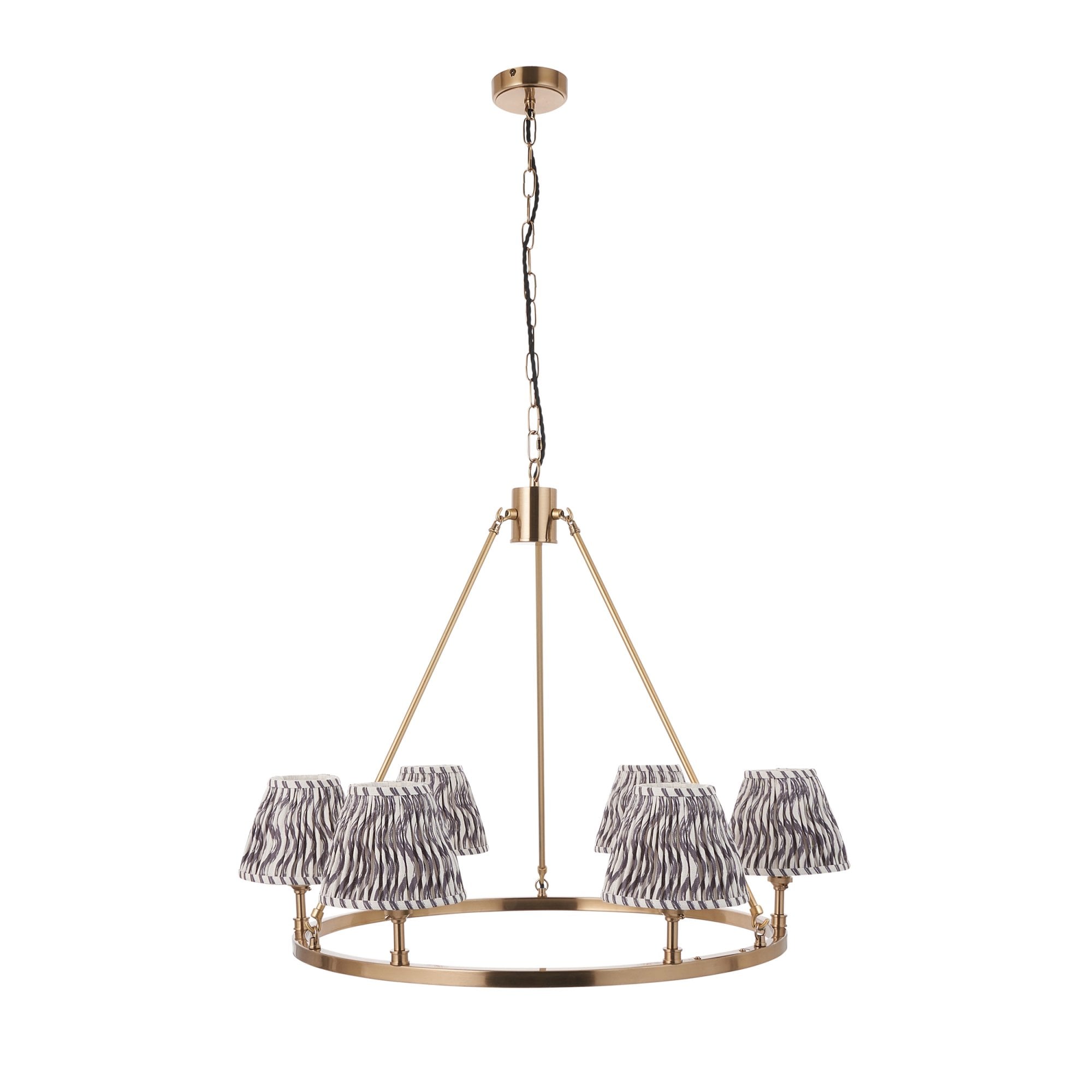 Endon Chester Aged Brass Plate 3 Light Pendant & Ripple 16cm Pearl Grey Shade