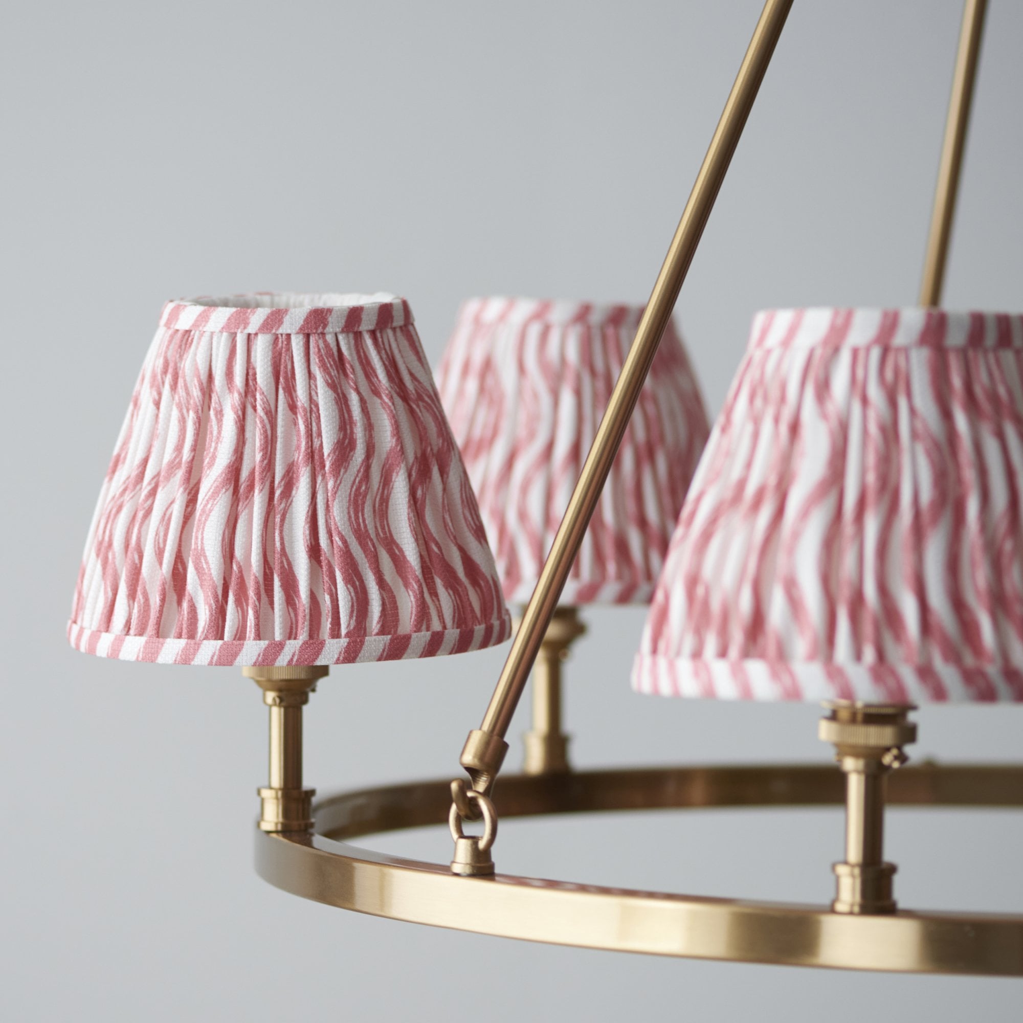 Endon Chester Aged Brass Plate 6 Light Pendant & Ripple 16cm Coral Pink Shade