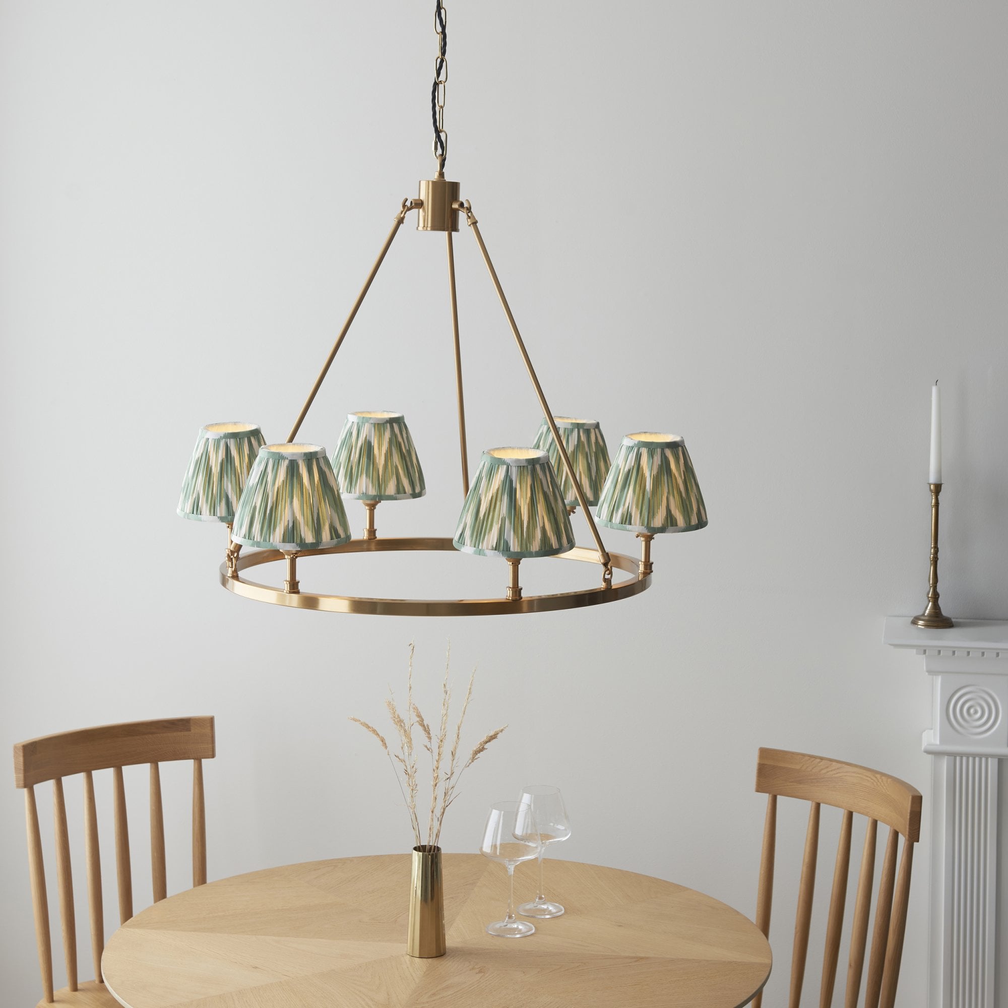 Endon Chester Aged Brass Plate 3 Light Pendant & Zigzag 16cm Cotswold Green Shade