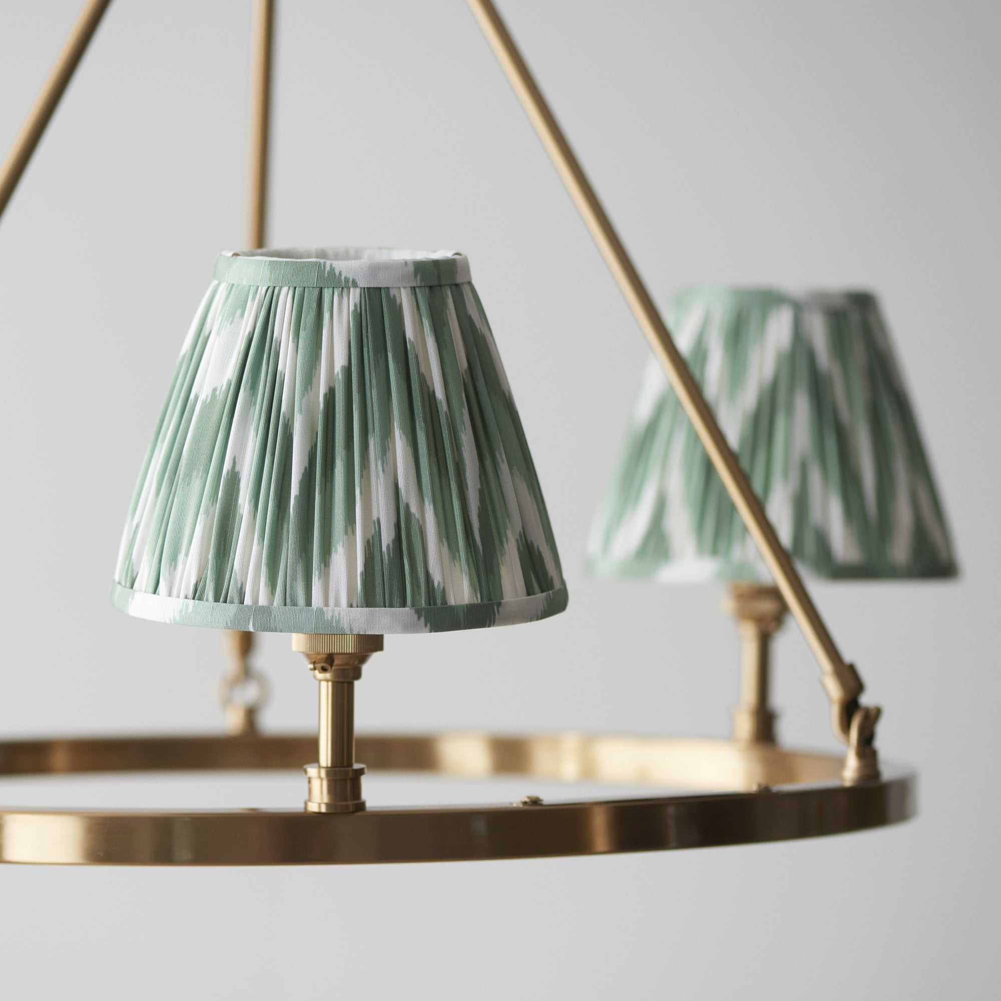 Endon Chester Aged Brass Plate 3 Light Pendant & Zigzag 16cm Cotswold Green Shade