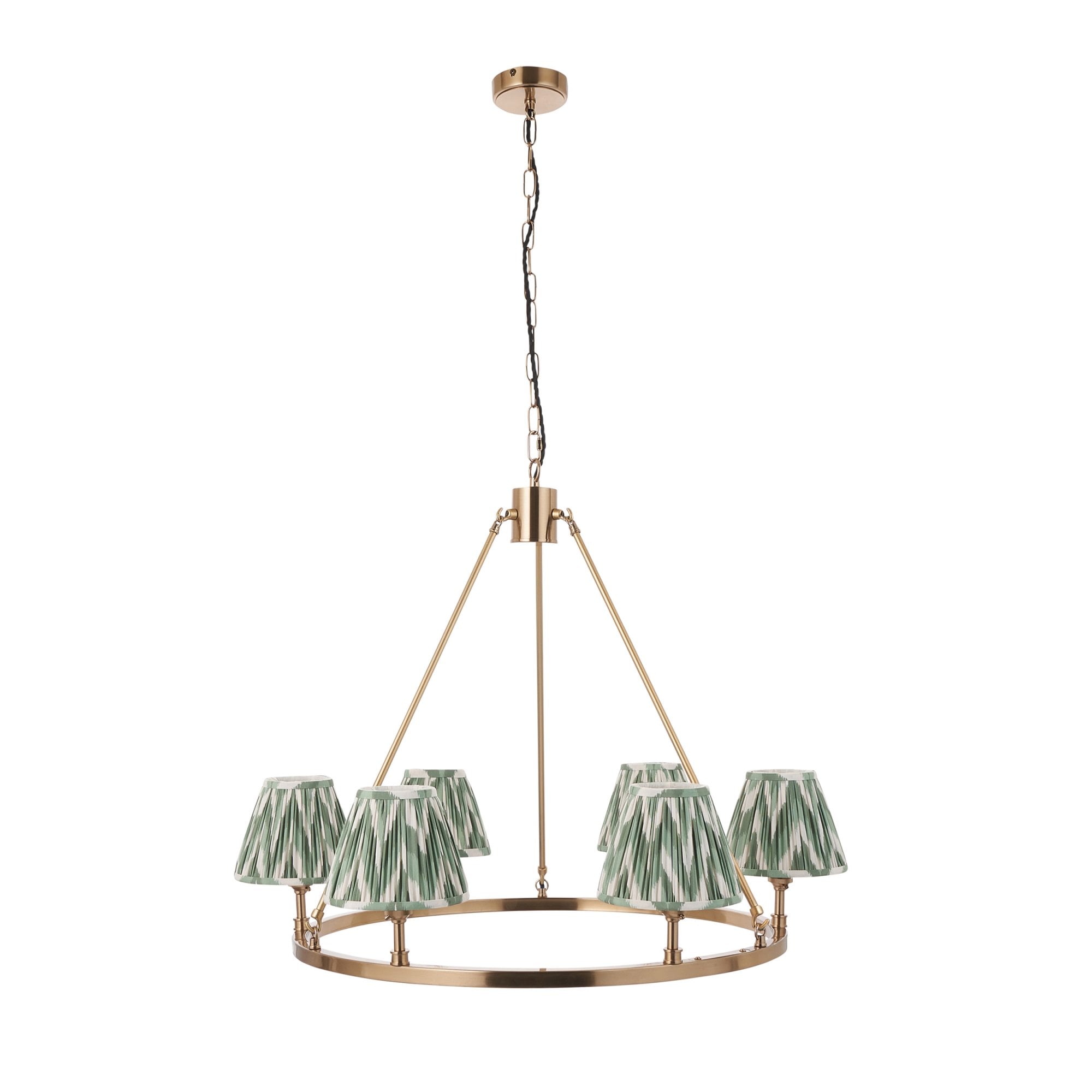 Endon Chester Aged Brass Plate 3 Light Pendant & Zigzag 16cm Cotswold Green Shade
