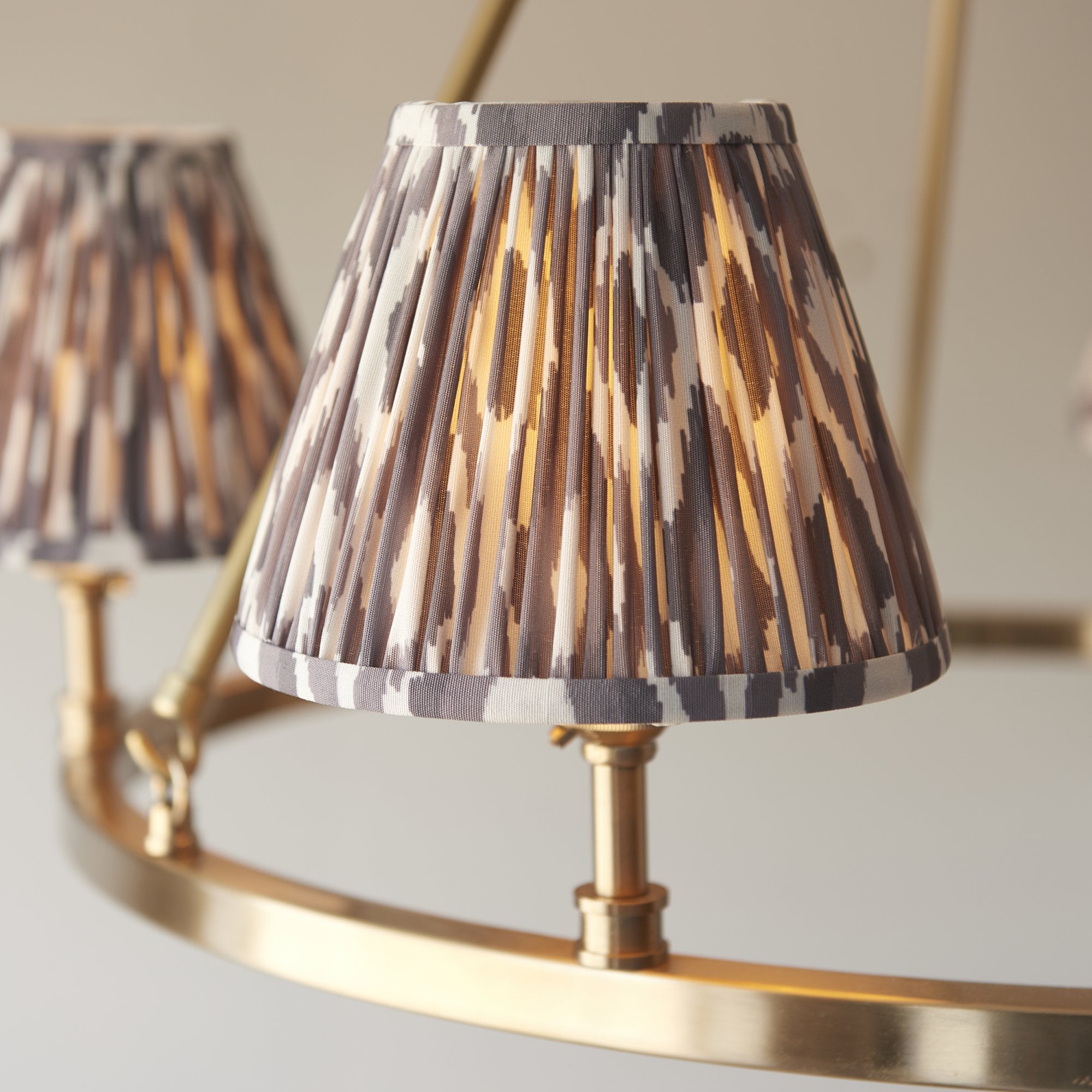 Endon Chester Aged Brass Plate 6 Light Pendant & Ikat 16cm Pearl Grey Shade