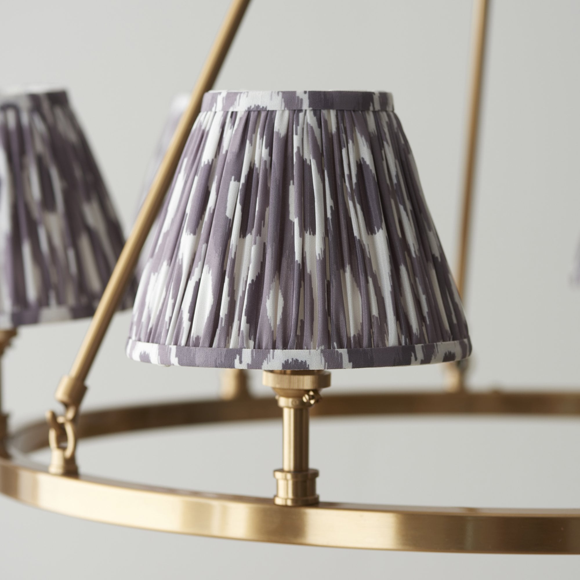 Endon Chester Aged Brass Plate 6 Light Pendant & Ikat 16cm Pearl Grey Shade