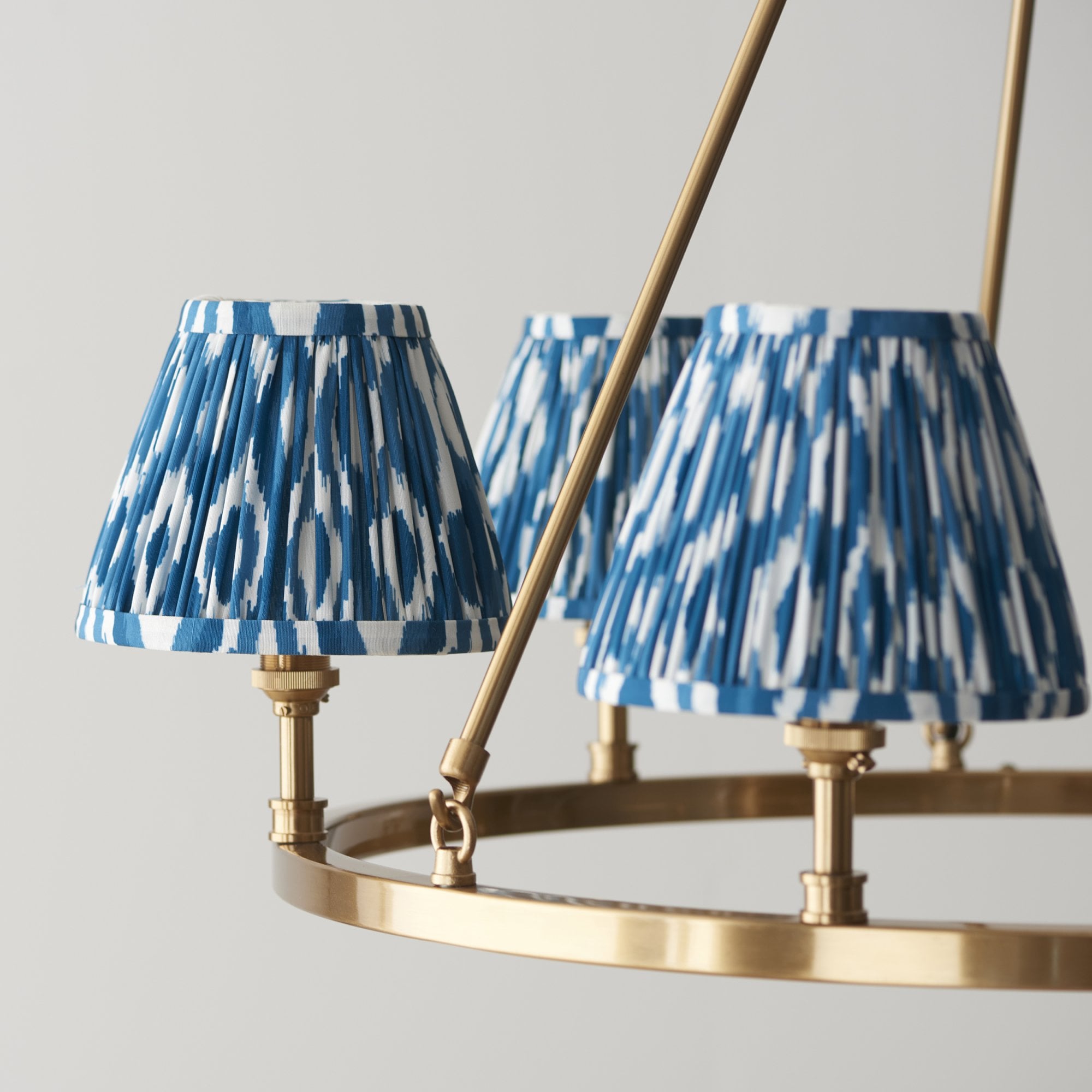 Endon Chester Aged Brass Plate 3 Light Pendant & Ikat 16cm Marlin Blue Shade