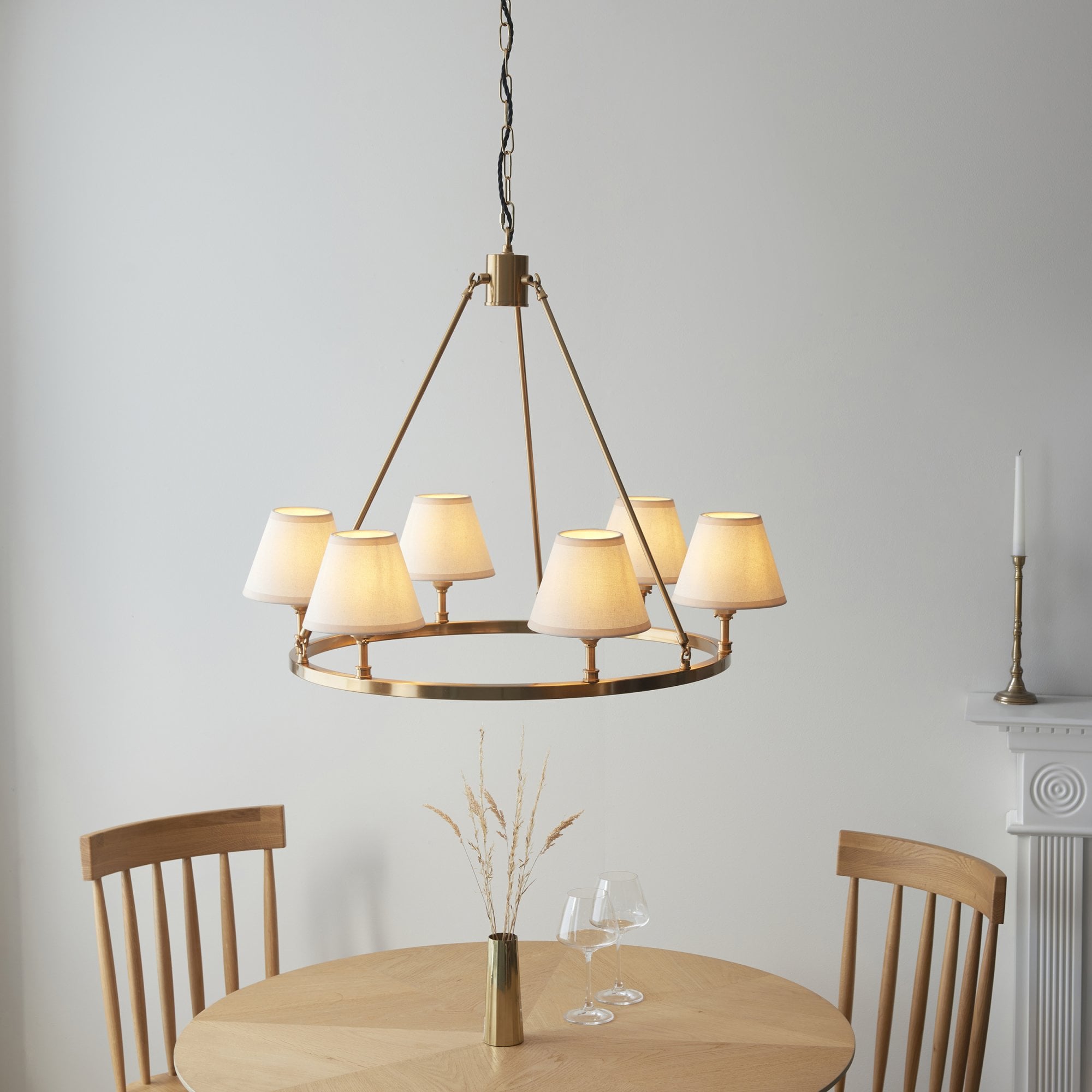 Endon Chester Aged Brass Plate 3 Light Pendant & Ivy 16cm Vintage White Shade