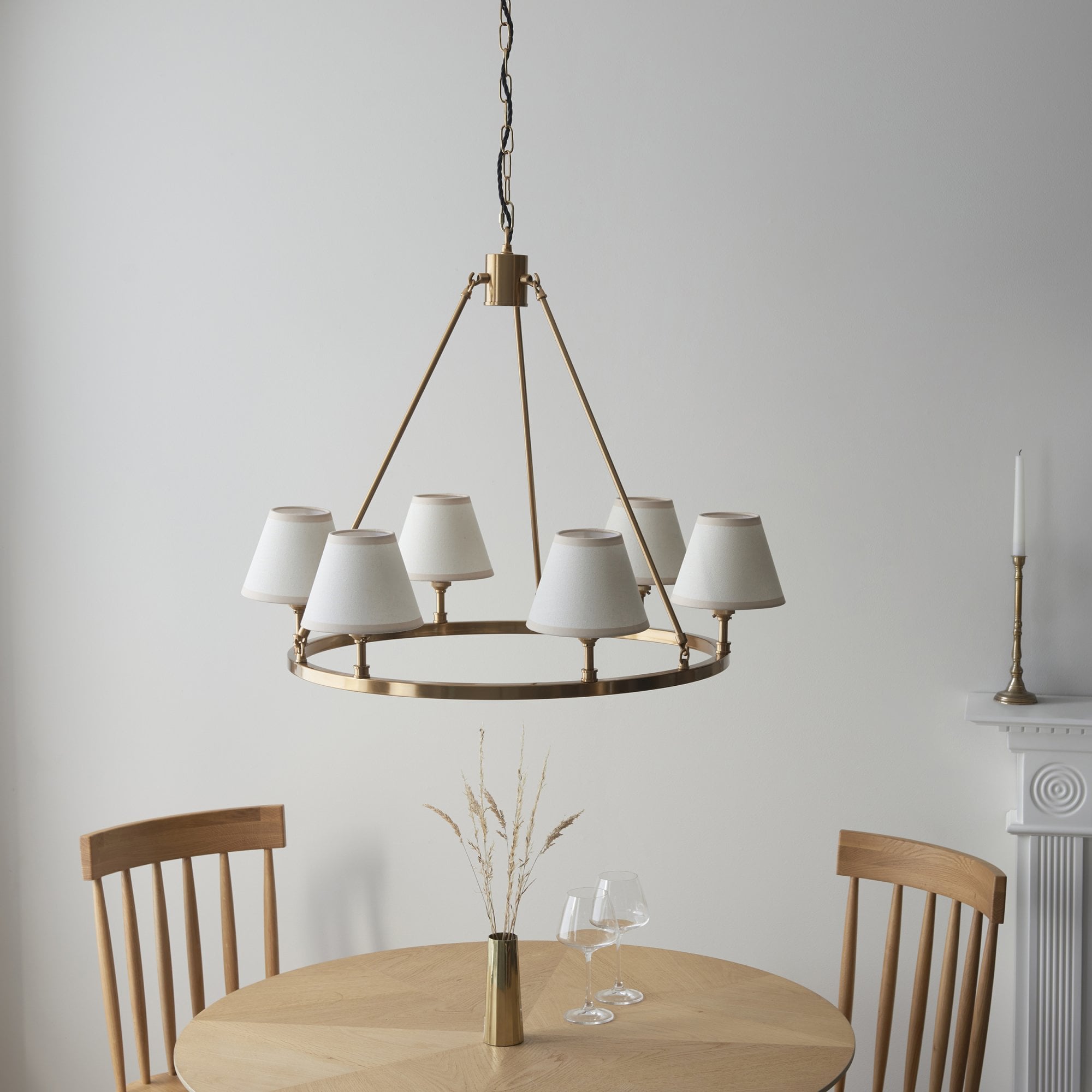 Endon Chester Aged Brass Plate 3 Light Pendant & Ivy 16cm Vintage White Shade