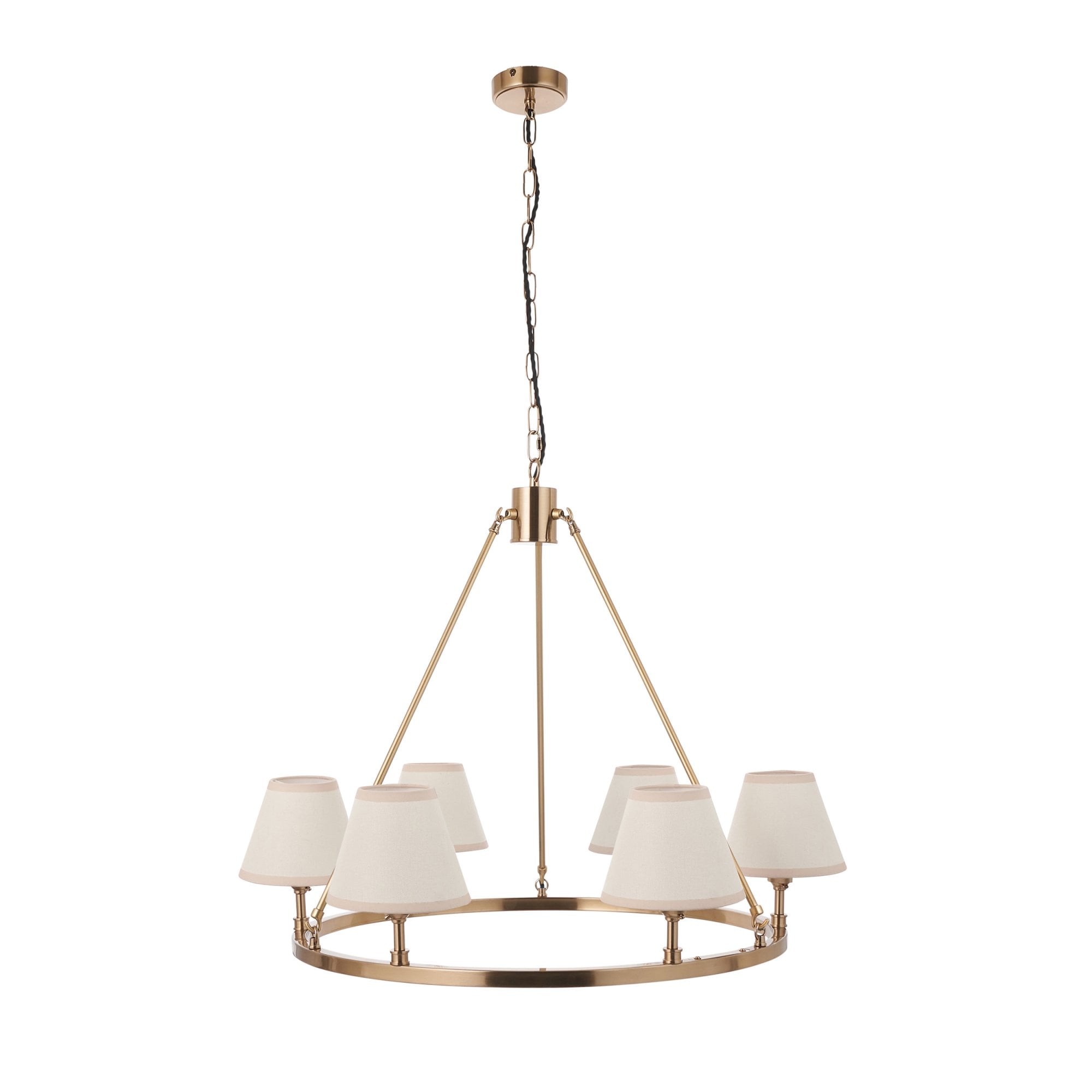 Endon Chester Aged Brass Plate 3 Light Pendant & Ivy 16cm Vintage White Shade