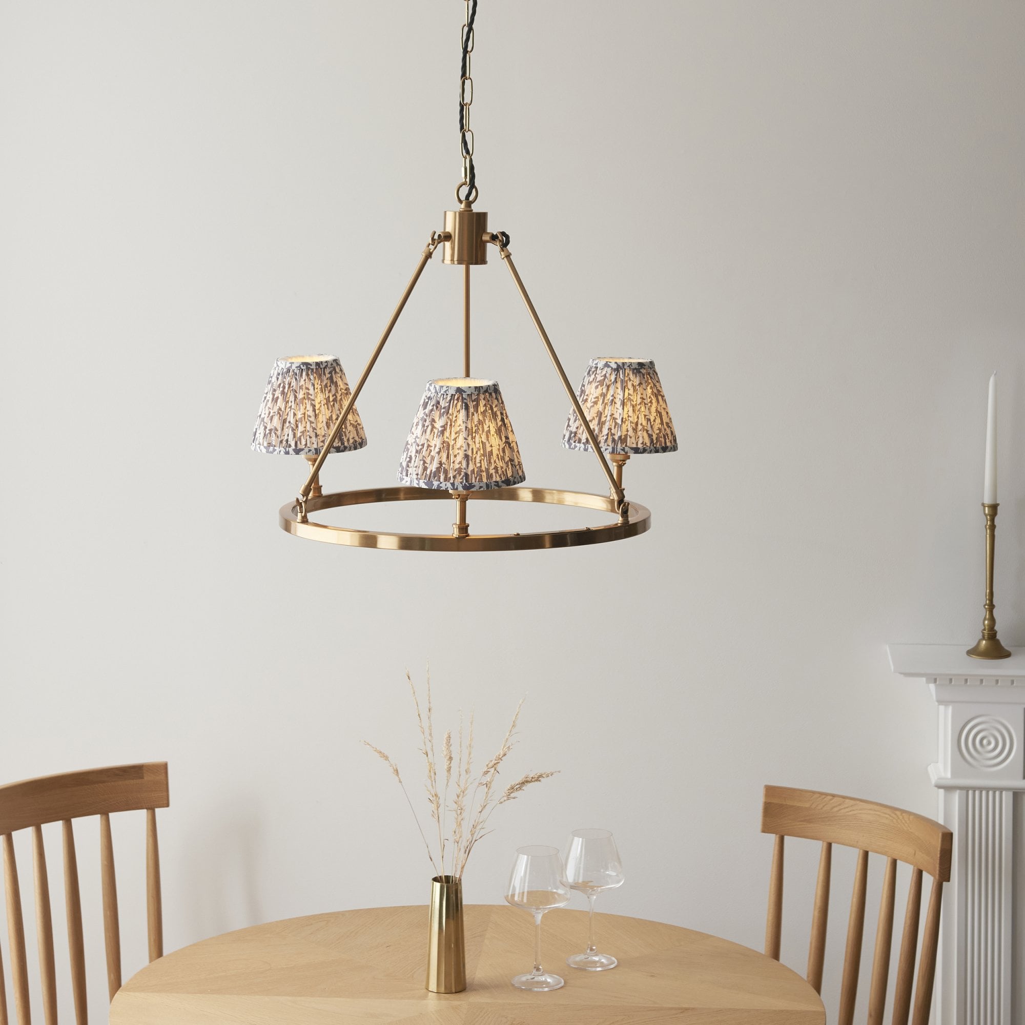 Endon Chester Aged Brass Plate 6 Light Pendant & Leaf 16cm Pearl Grey Shade