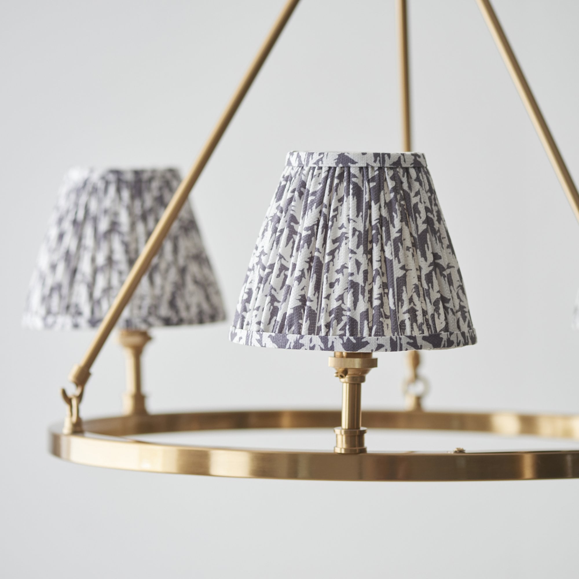 Endon Chester Aged Brass Plate 3 Light Pendant & Leaf 16cm Pearl Grey Shade