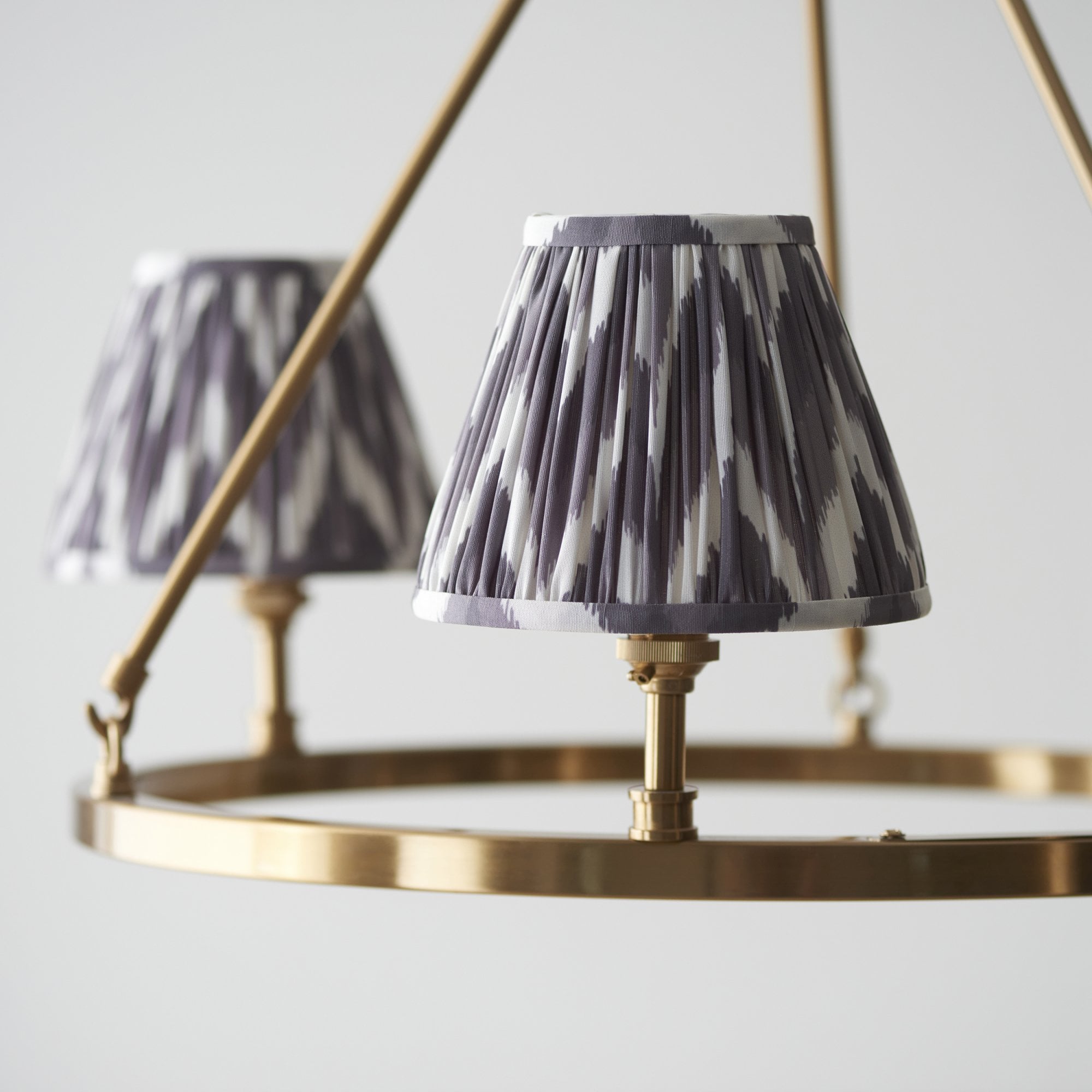 Endon Chester Aged Brass Plate 6 Light Pendant & Zigzag 16cm Pearl Grey Shade
