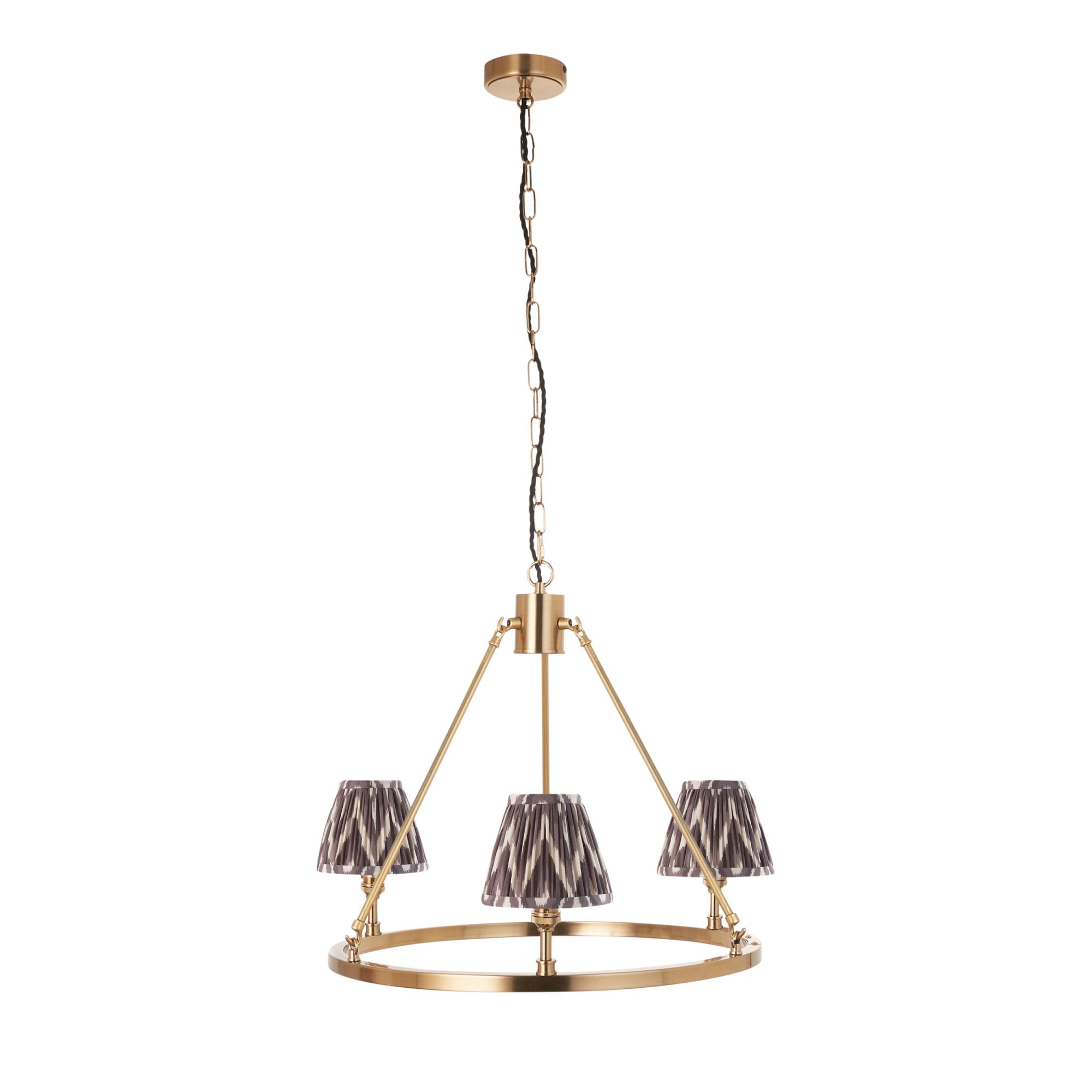 Endon Chester Aged Brass Plate 6 Light Pendant & Zigzag 16cm Pearl Grey Shade