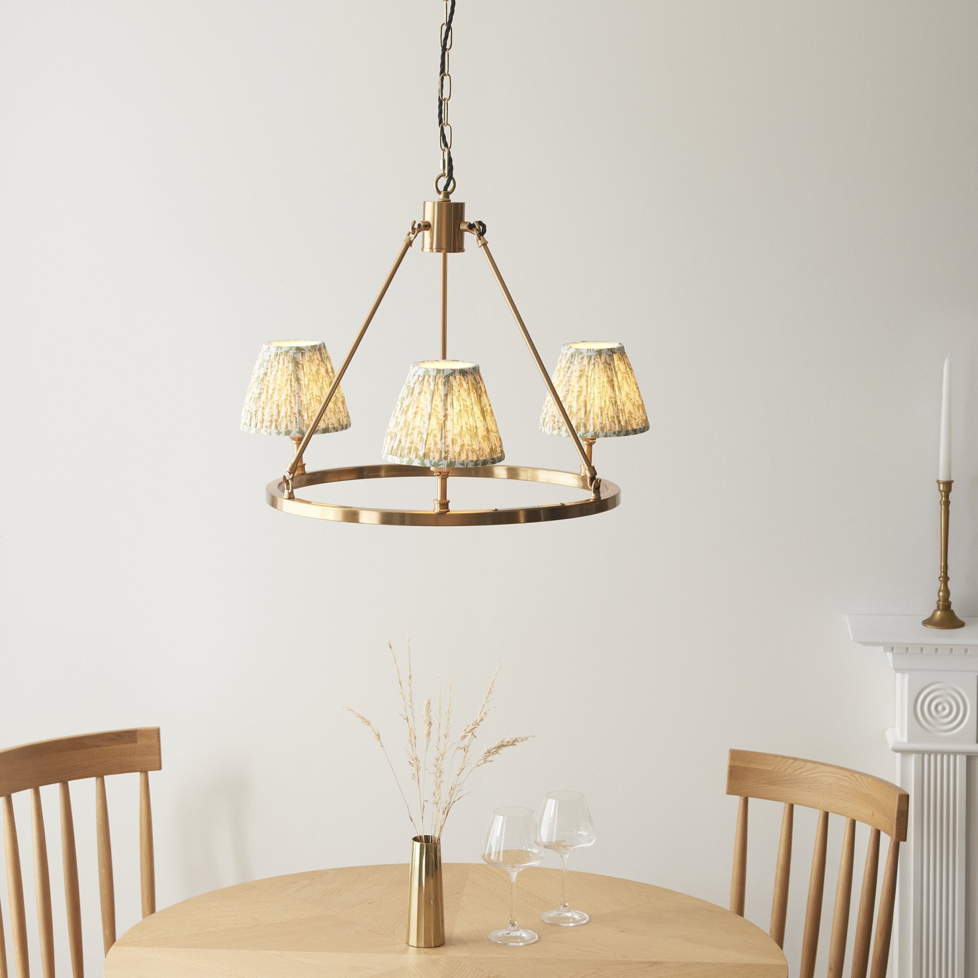 Endon Chester Aged Brass Plate 6 Light Pendant Pendant & Leaf 16cm Herb Garden Green Shade