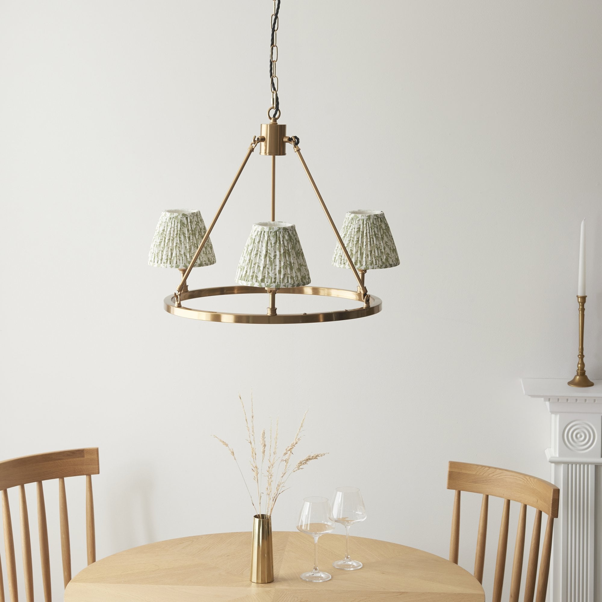 Endon Chester Aged Brass Plate 6 Light Pendant Pendant & Leaf 16cm Herb Garden Green Shade