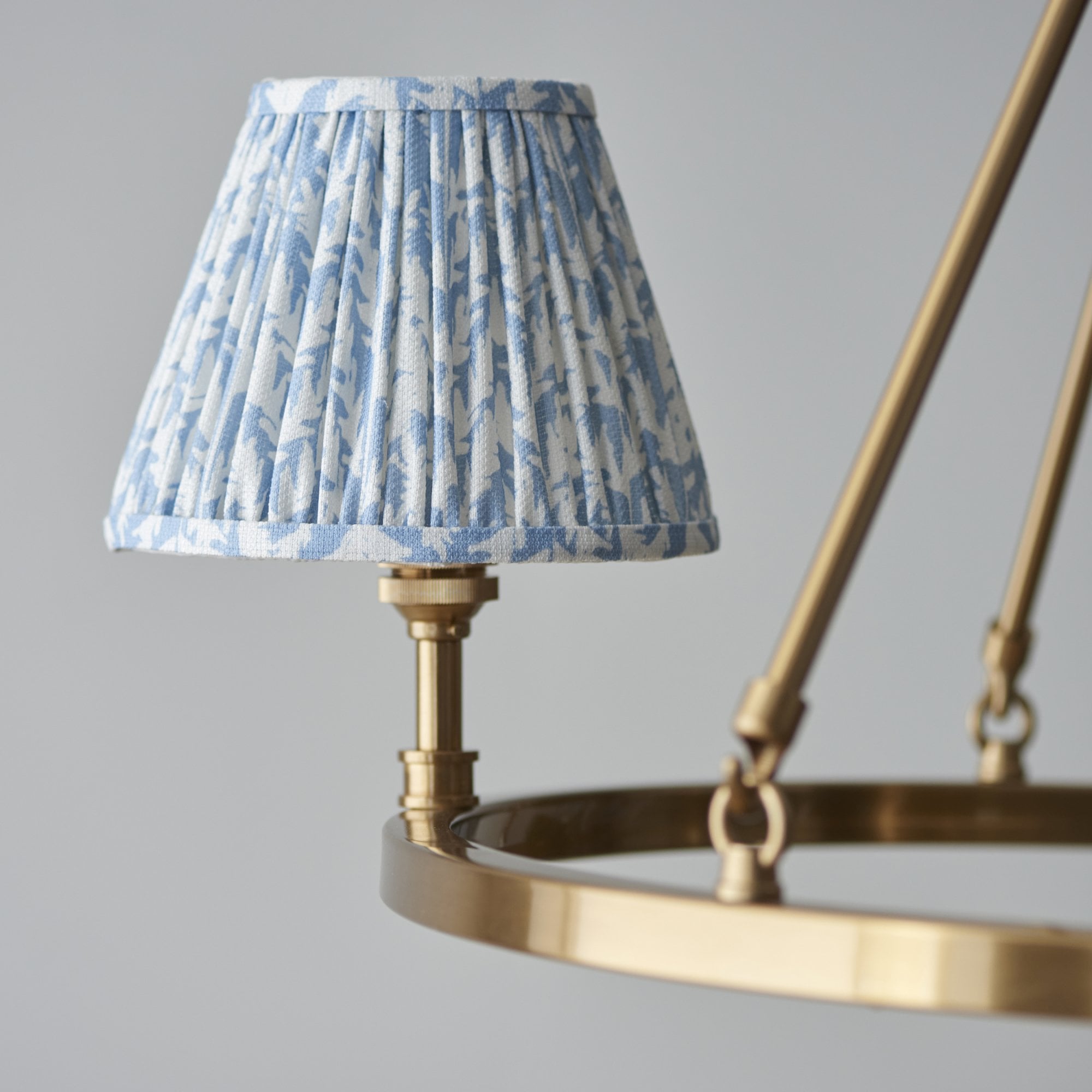 Endon Chester Aged Brass Plate 3 Light Pendant & Leaf 16cm Shell Bay Blue Shade
