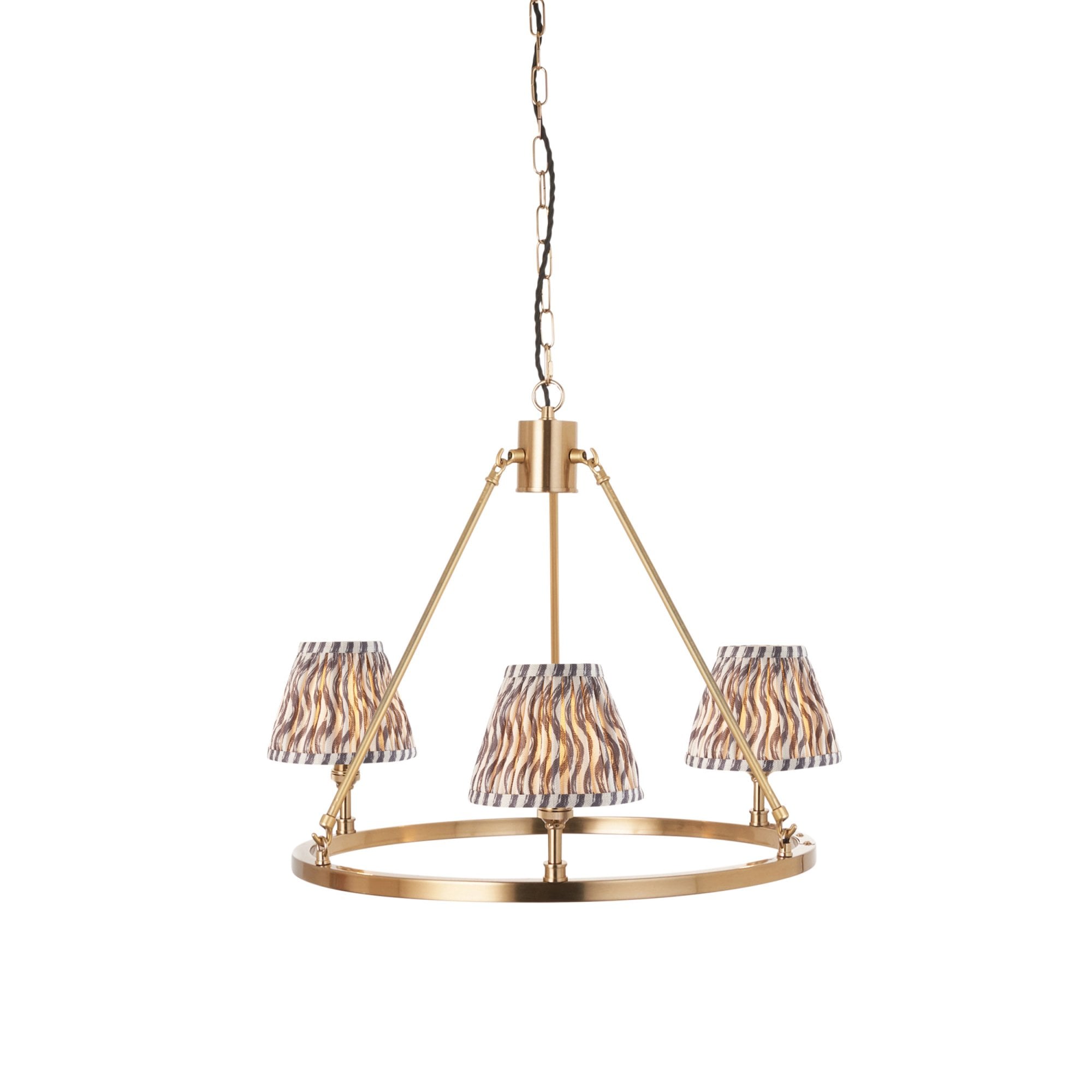 Endon Chester Aged Brass Plate 6 Light Pendant & Ripple 16cm Pearl Grey Shade