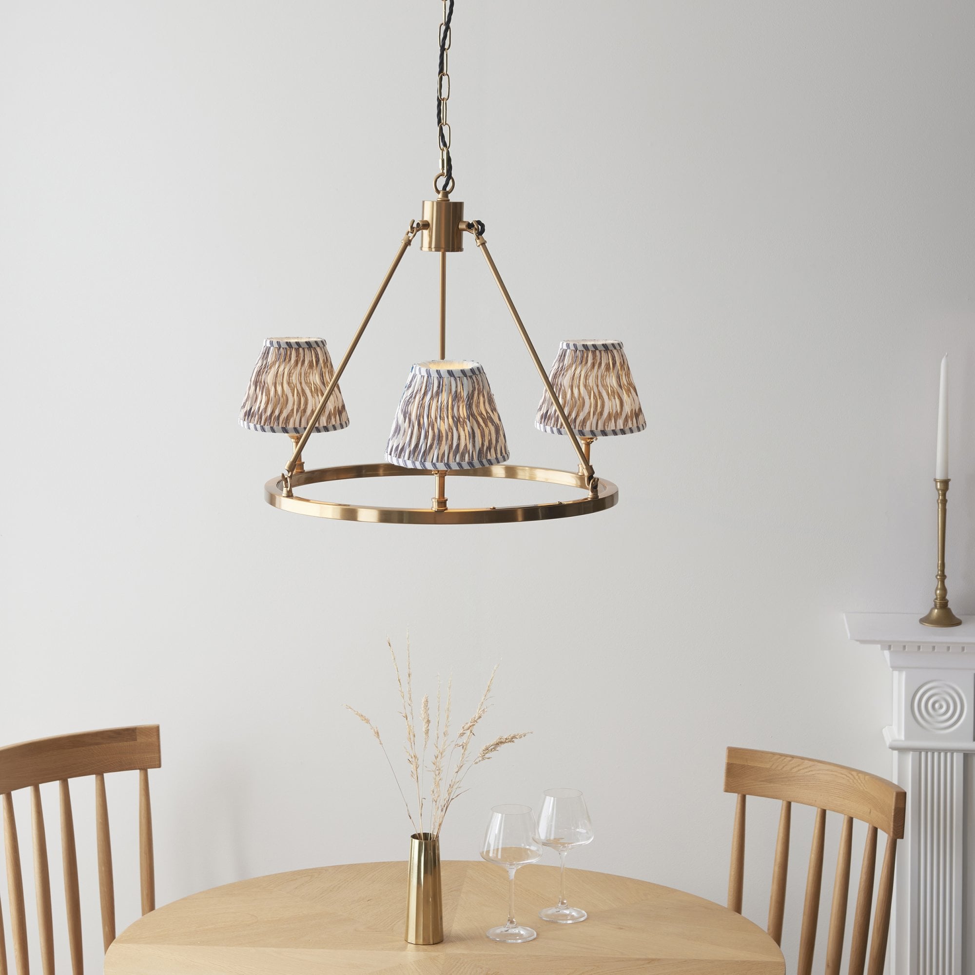 Endon Chester Aged Brass Plate 6 Light Pendant & Ripple 16cm Pearl Grey Shade